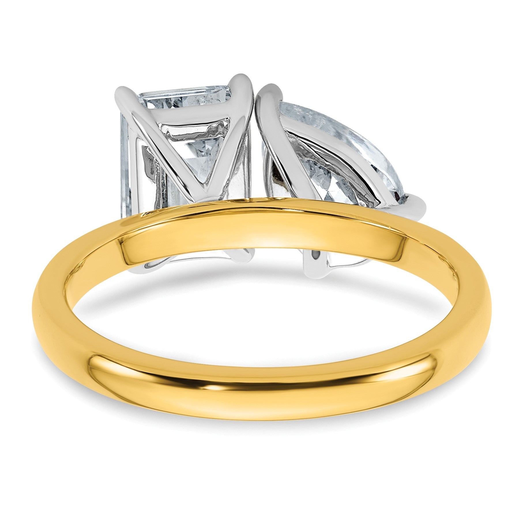 14K Yellow Gold Lab Grown Diamond Pear and Emerald Two Stone Ring 2.88 Ct