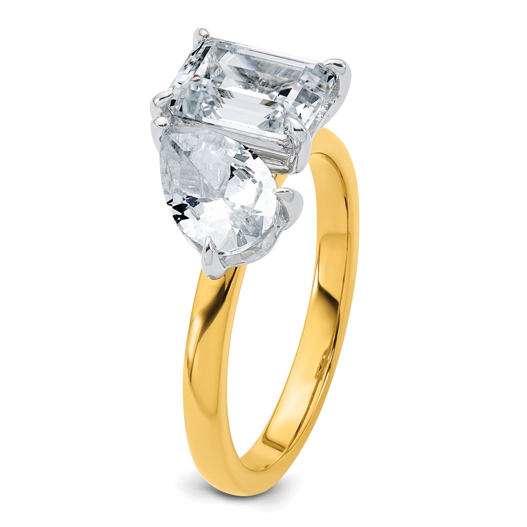 14K Yellow Gold Lab Grown Diamond Pear and Emerald Two Stone Ring 2.88 Ct