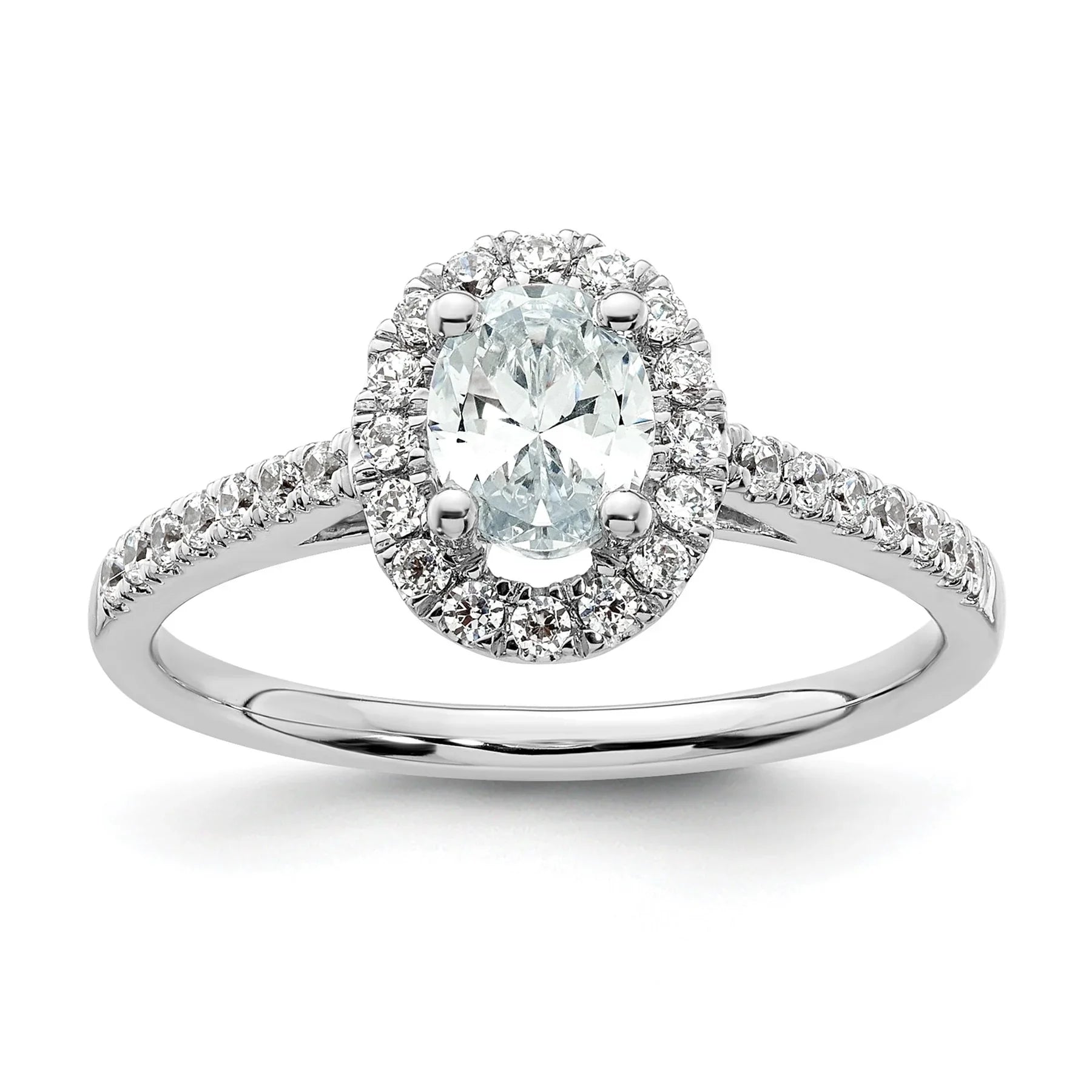 14K White Gold Lab Grown Oval Diamond Halo Engagement Ring 0.75 ct - Fine Diamond