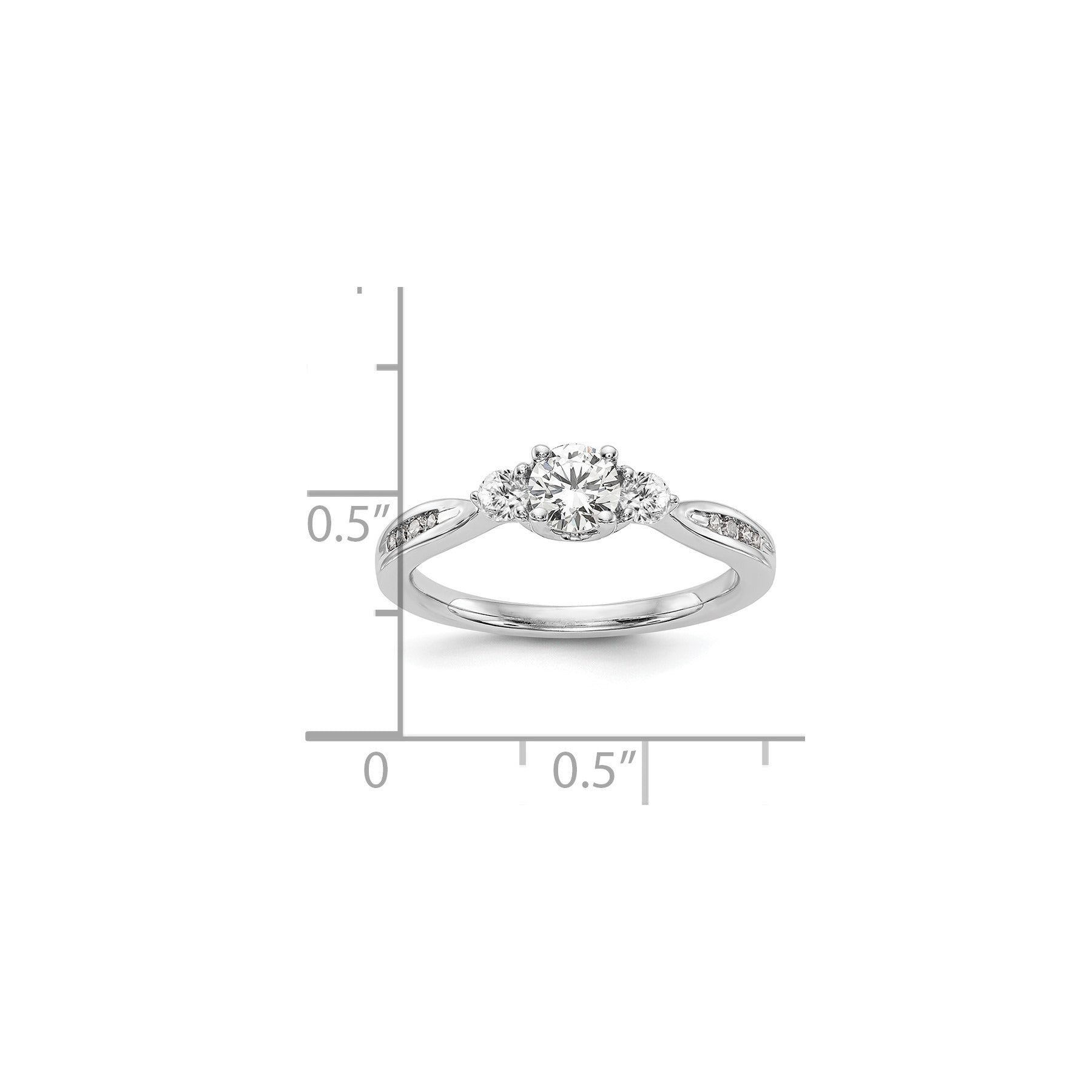 14k White Gold Lab Grown Diamond 3-Stone Engagement Ring 0.62 Ct