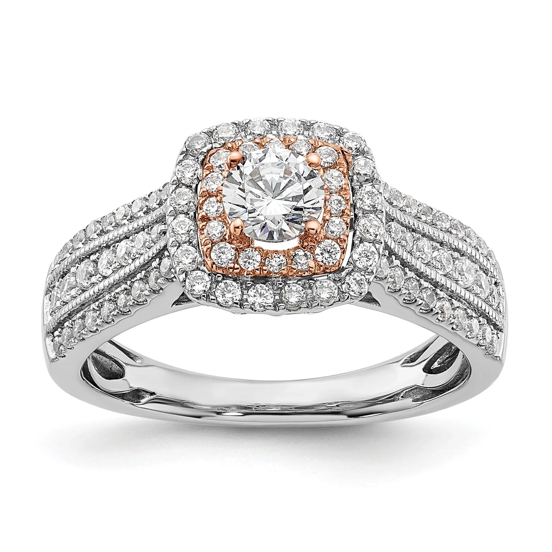 Two-Tone Eternal Promise Lab Grown Diamond Halo Complete Ring 0.87 ct - Fine Diamond
