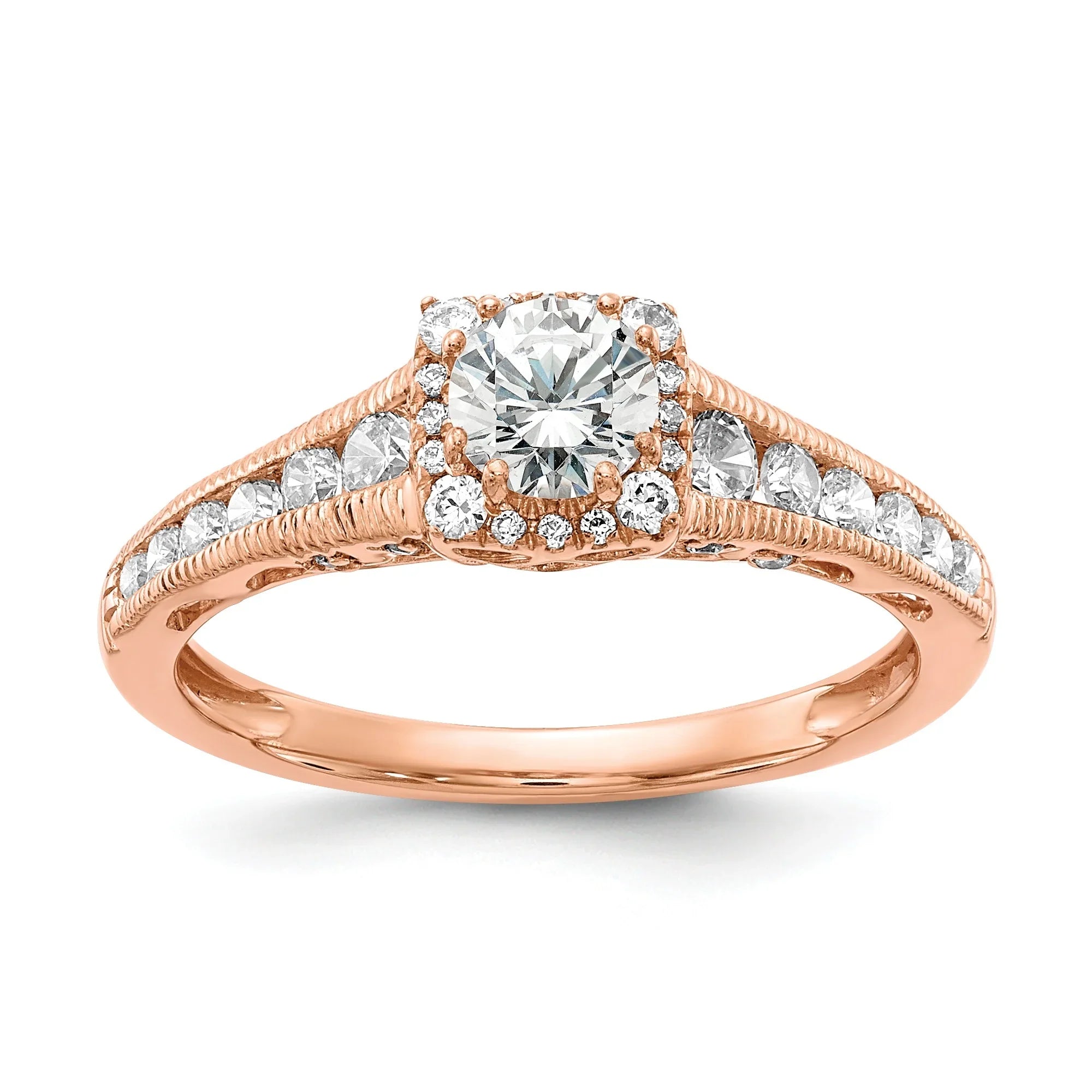 14k Rose Gold Lab Grown Diamond Petite Halo Engagement Ring 0.4 ct - Fine Diamond