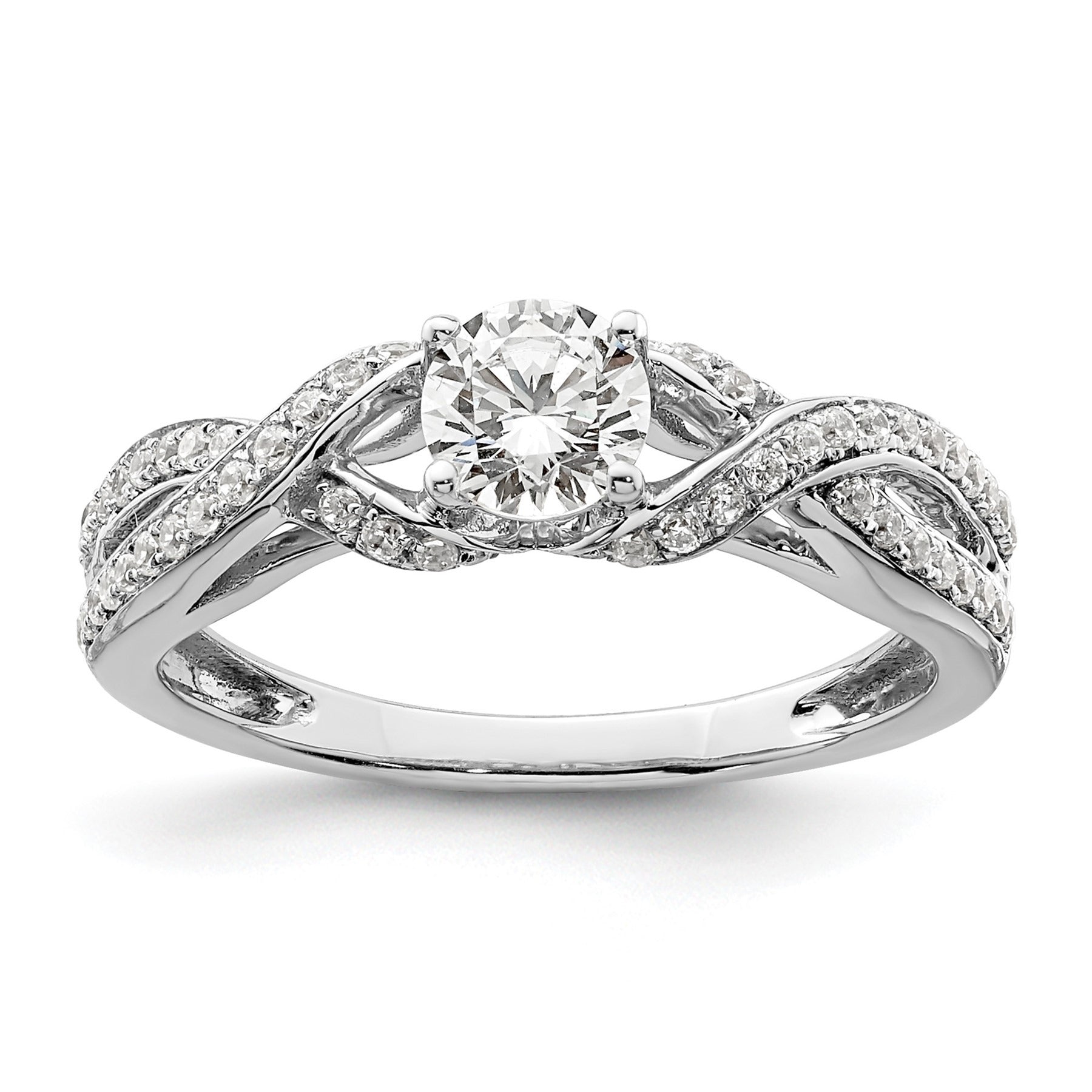 14k White Gold Lab Grown Diamond Twist Bypass Engagment Ring 0.7 ct