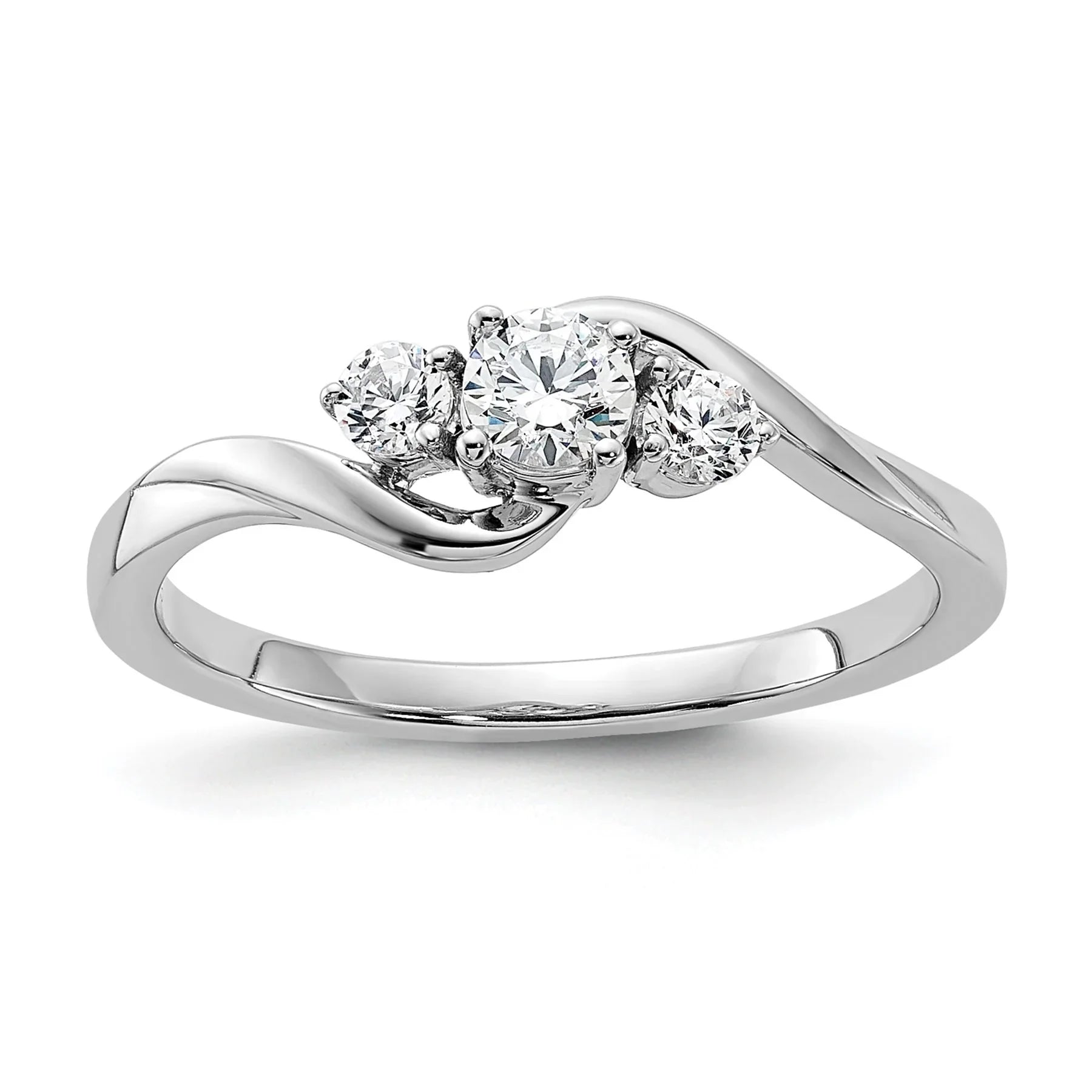 14K White Gold Lab Grown Diamond Petite Round Three Stone Ring 0.33 Ct - Fine Diamond