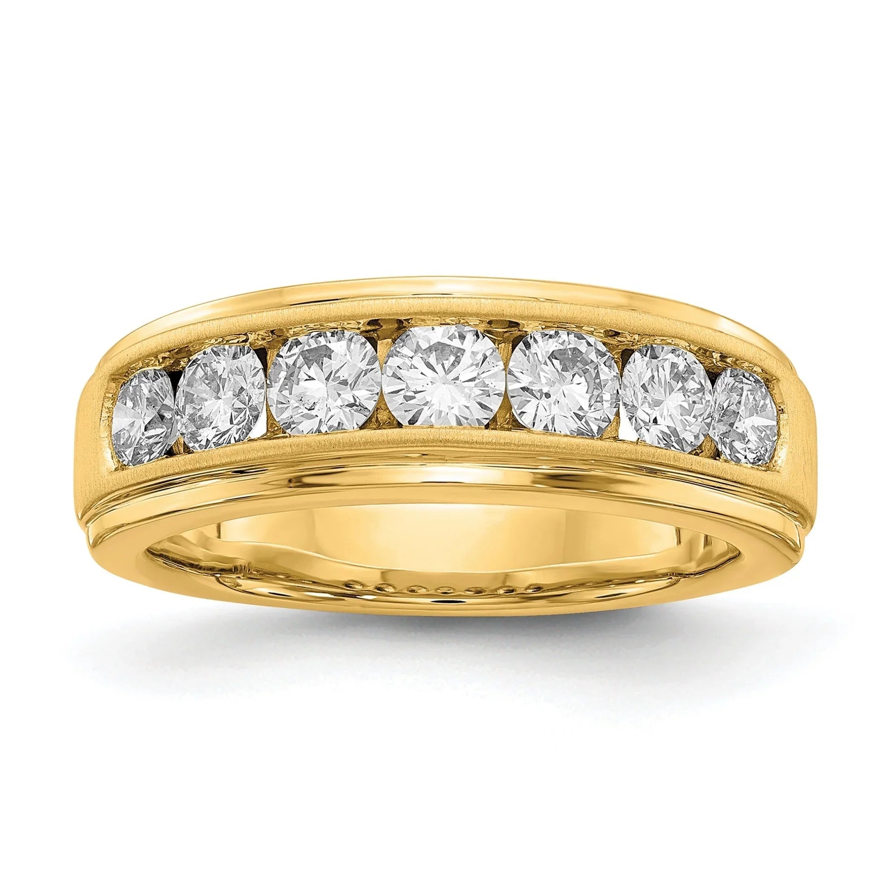 10K Yellow Gold Lab Grown Diamond 7 Stone Men's Wedding Ring 1.5 Ct - Fine Diamond