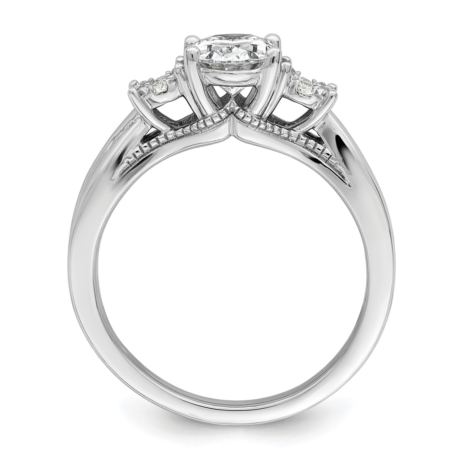 14K White Gold Lab Diamond 3-Stone Semi Mount Engagement Ring 1 Ct