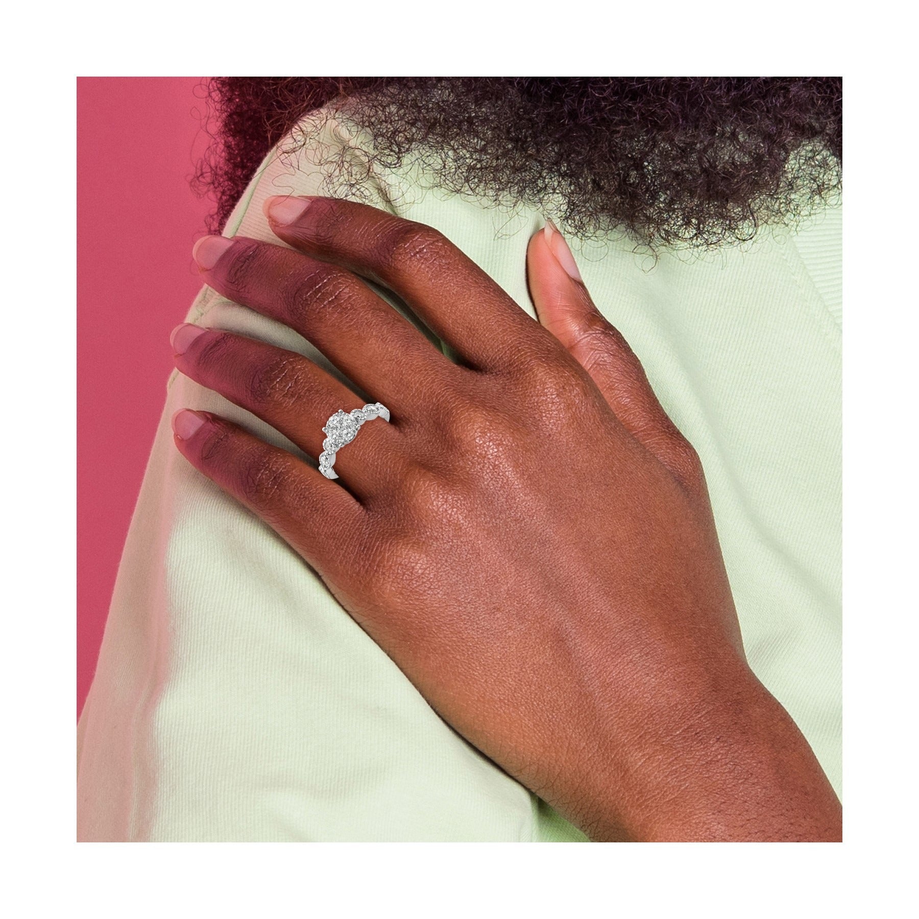 14K White Gold Lab Grown Diamond Cluster Engagement Ring 0.75 ct