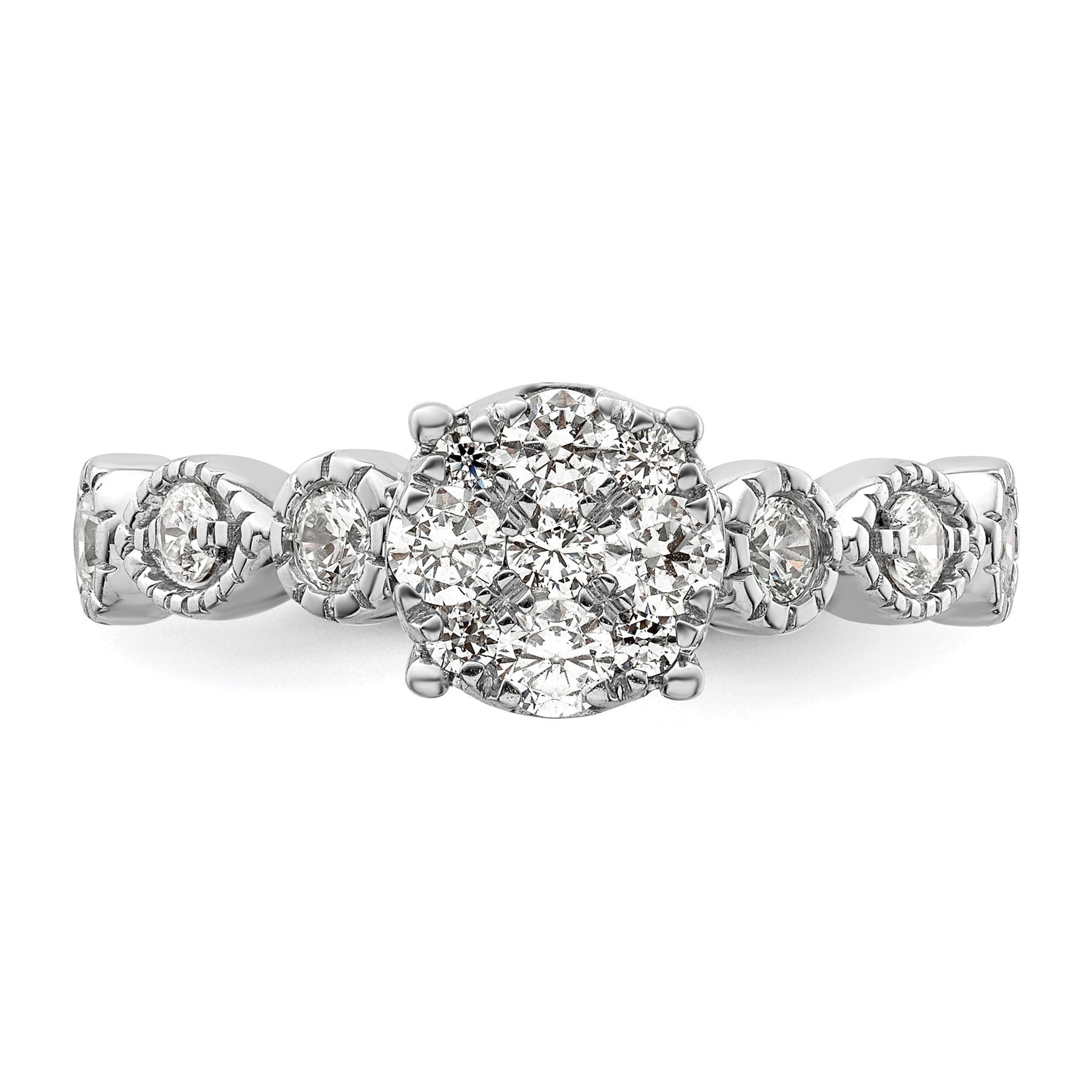 14K White Gold Lab Grown Diamond Cluster Engagement Ring 0.75 ct