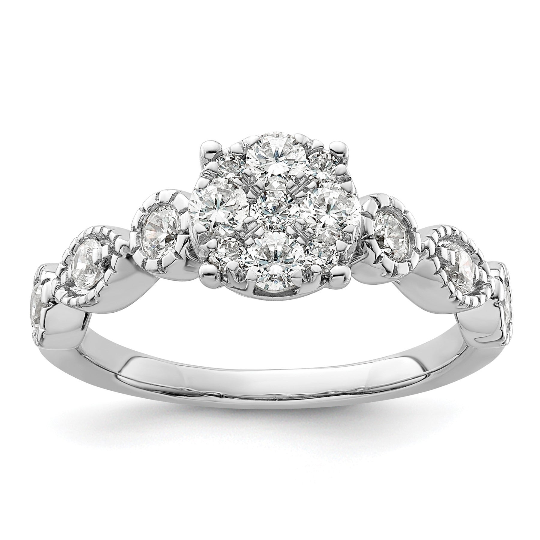 14K White Gold Lab Grown Diamond Cluster Engagement Ring 0.75 ct