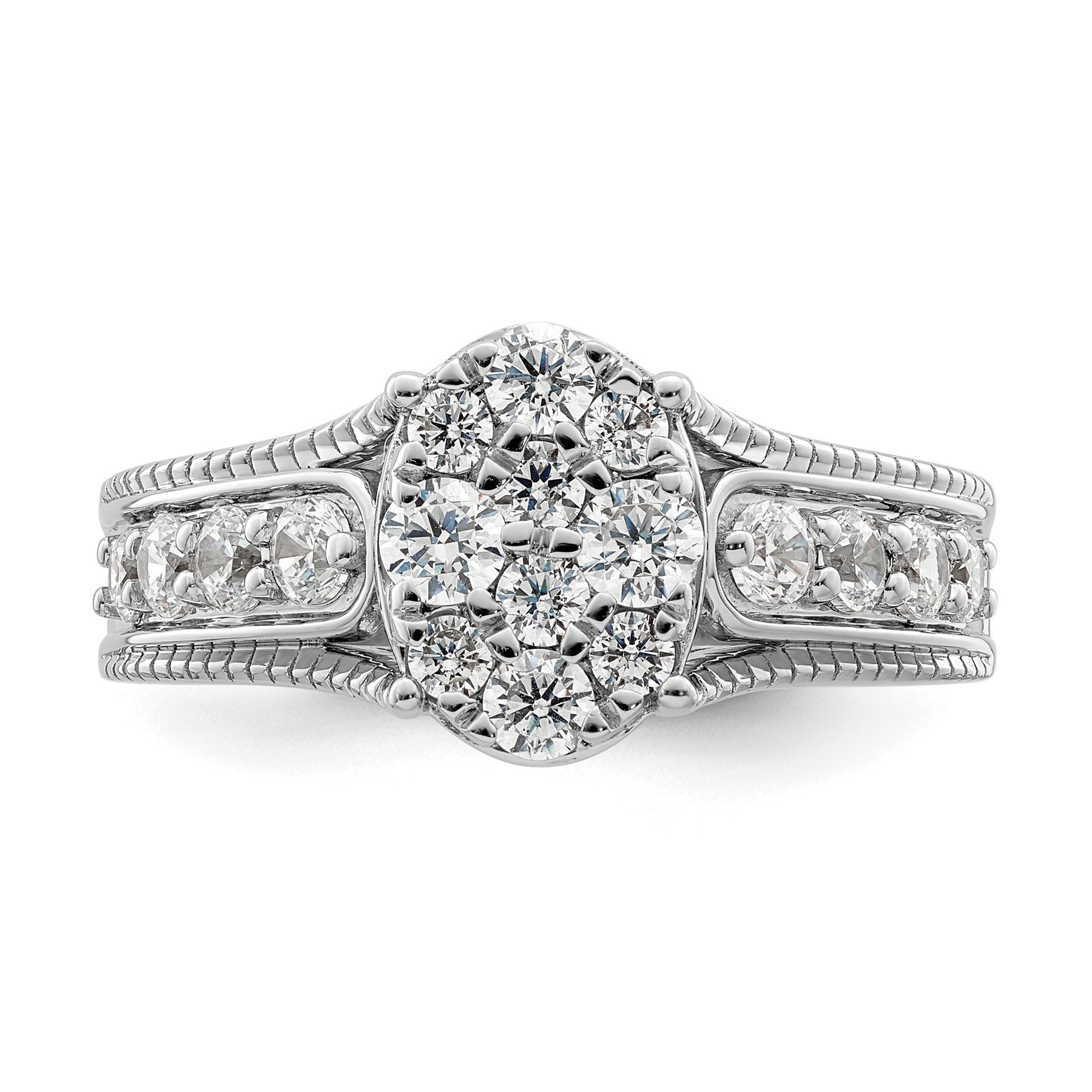 14k White Gold Lab Grown Diamond Cluster Engagement Ring 1 ct