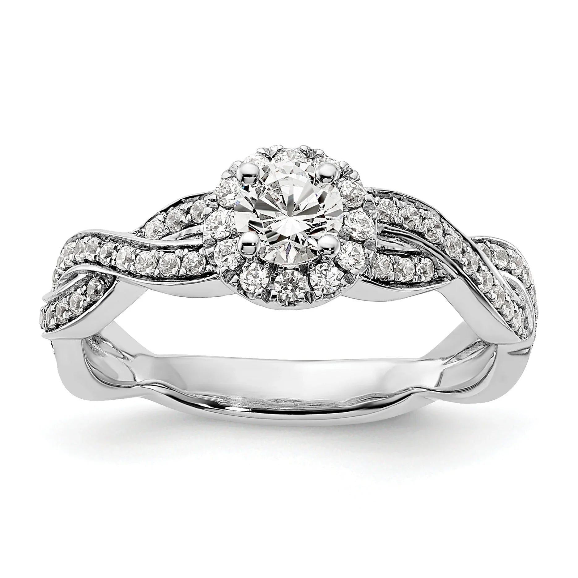 White Gold Lab Grown Diamond Round Halo Infinity Engagement Ring 0.75 ct - Fine Diamond
