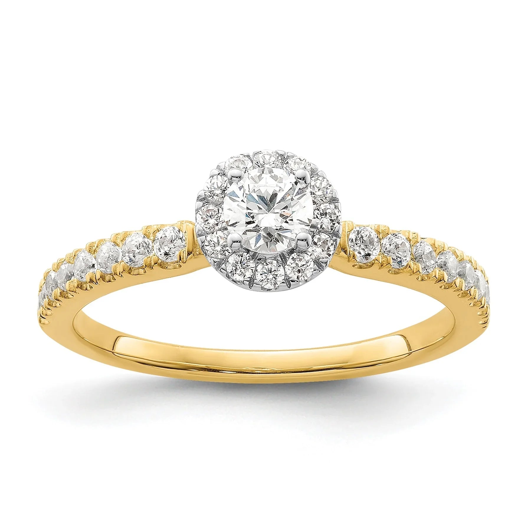 14K Two-tone Gold Lab Grown Diamond Petite Round Halo Ring 0.5 ct - Fine Diamond
