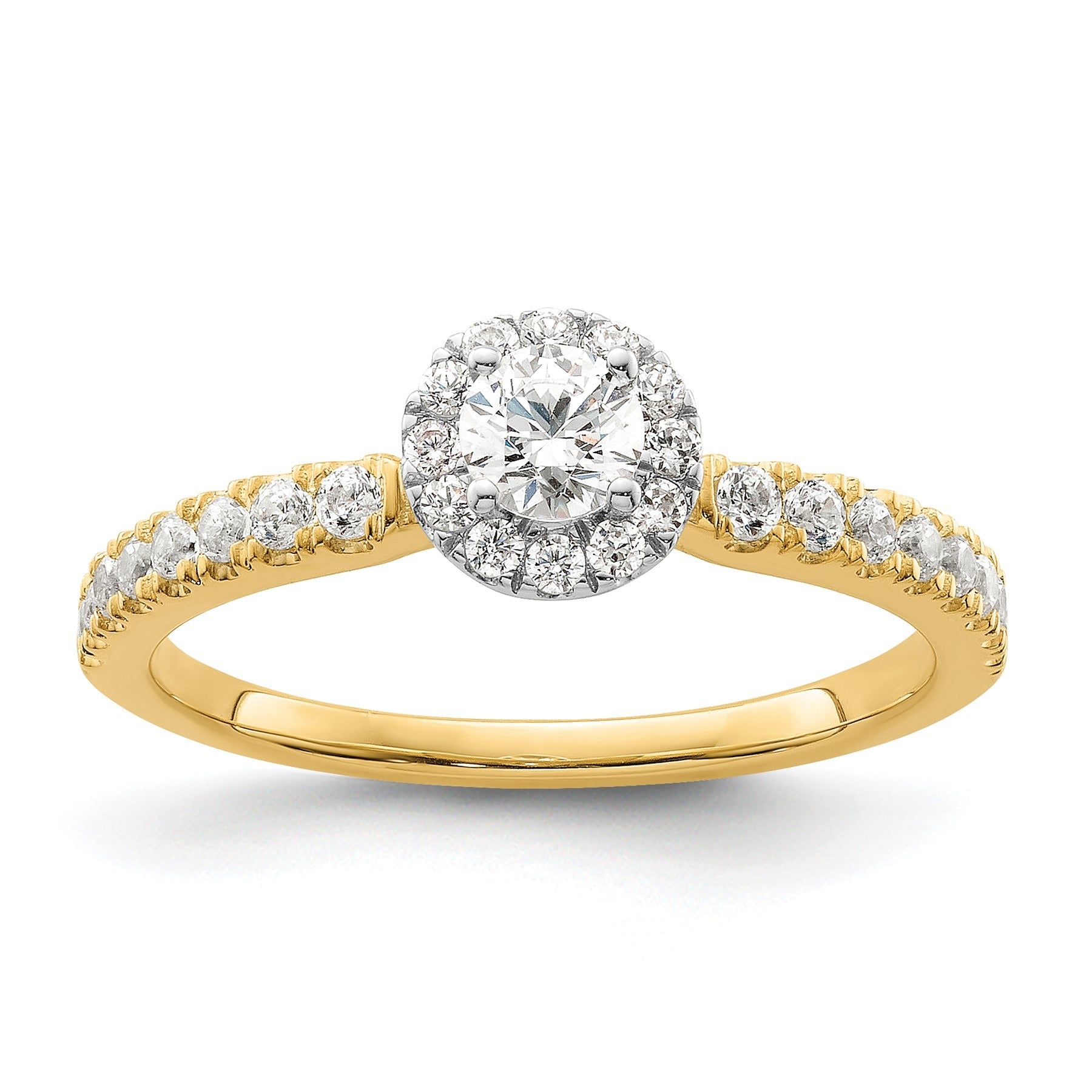 14K Two-tone Gold Lab Grown Diamond Petite Round Halo Ring 0.5 ct