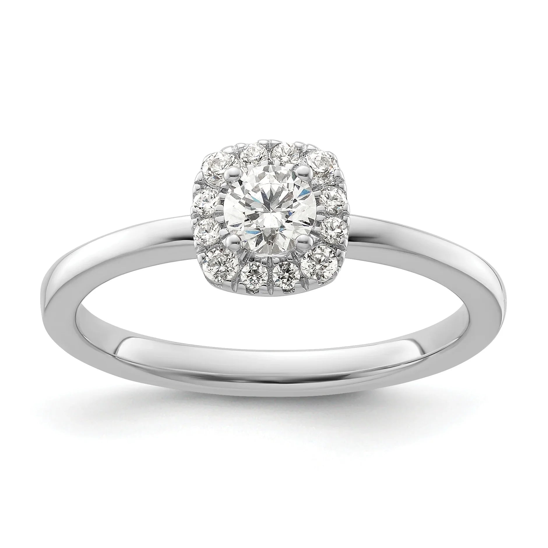 14k White Gold Lab Grown Diamond Petite Halo Engagement Ring 0.37 ct - Fine Diamond