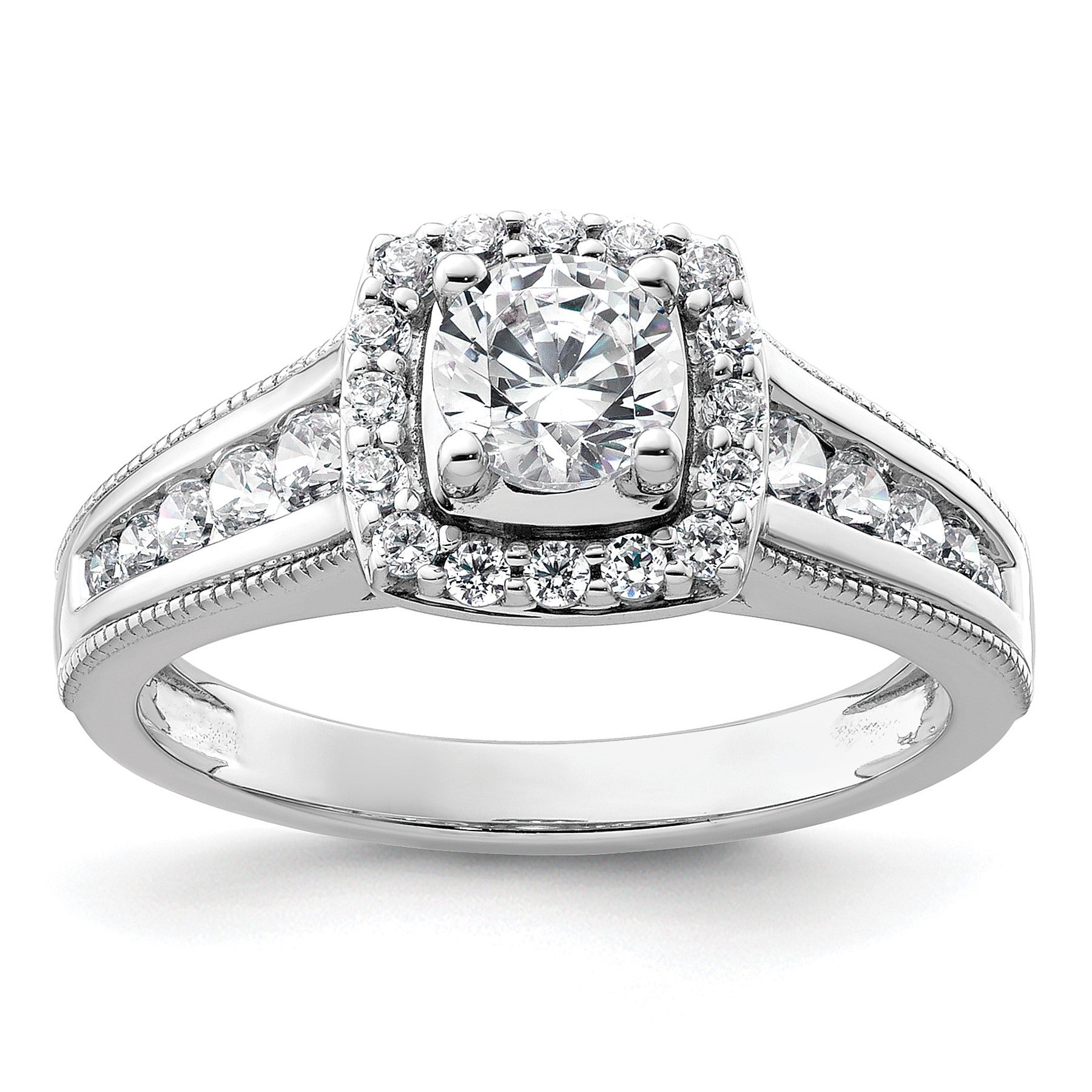 14k White Gold Lab Grown Diamond Halo Engagement Ring 1 ct