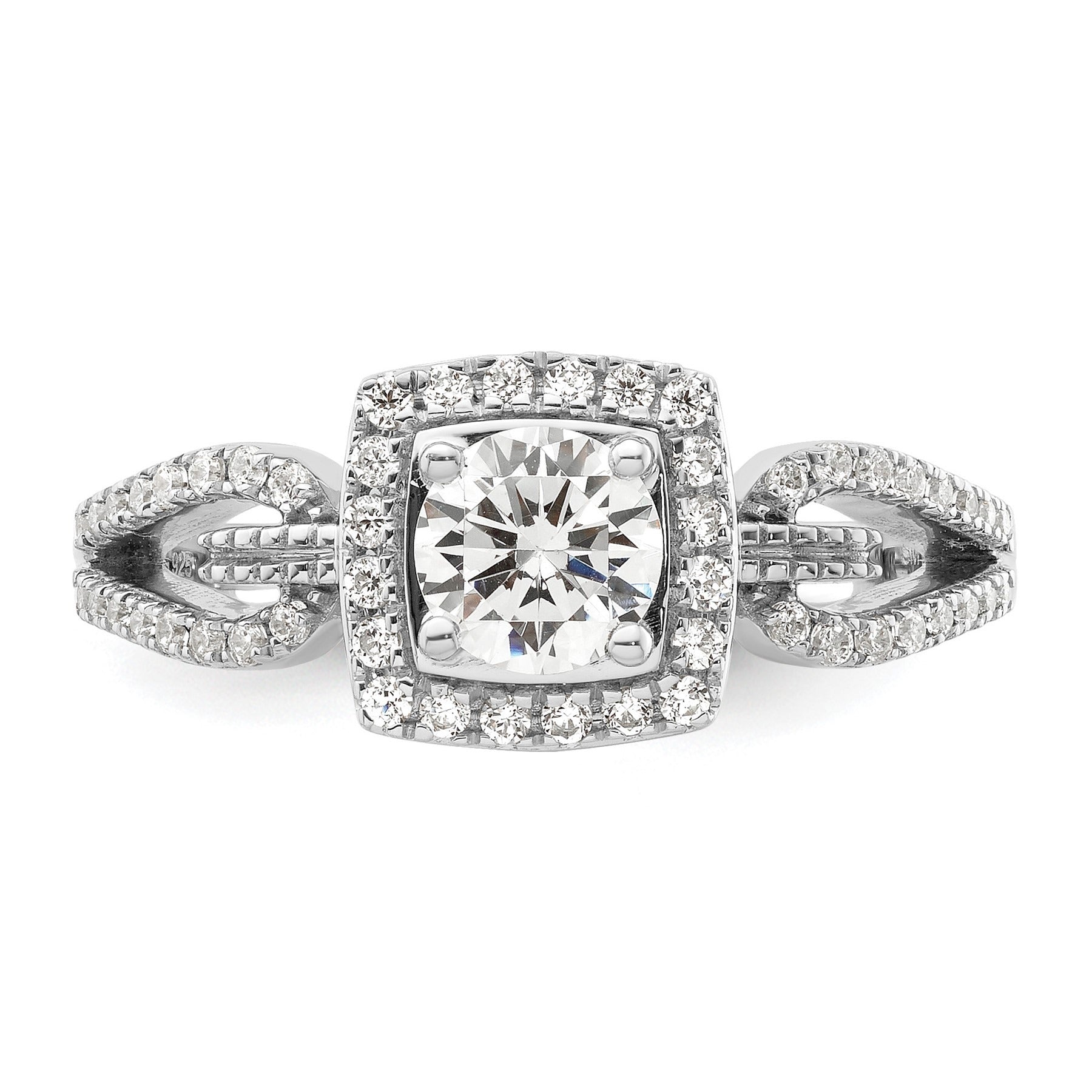 14k White Gold Lab Created Diamond Halo Engagement Ring 0.5 ct