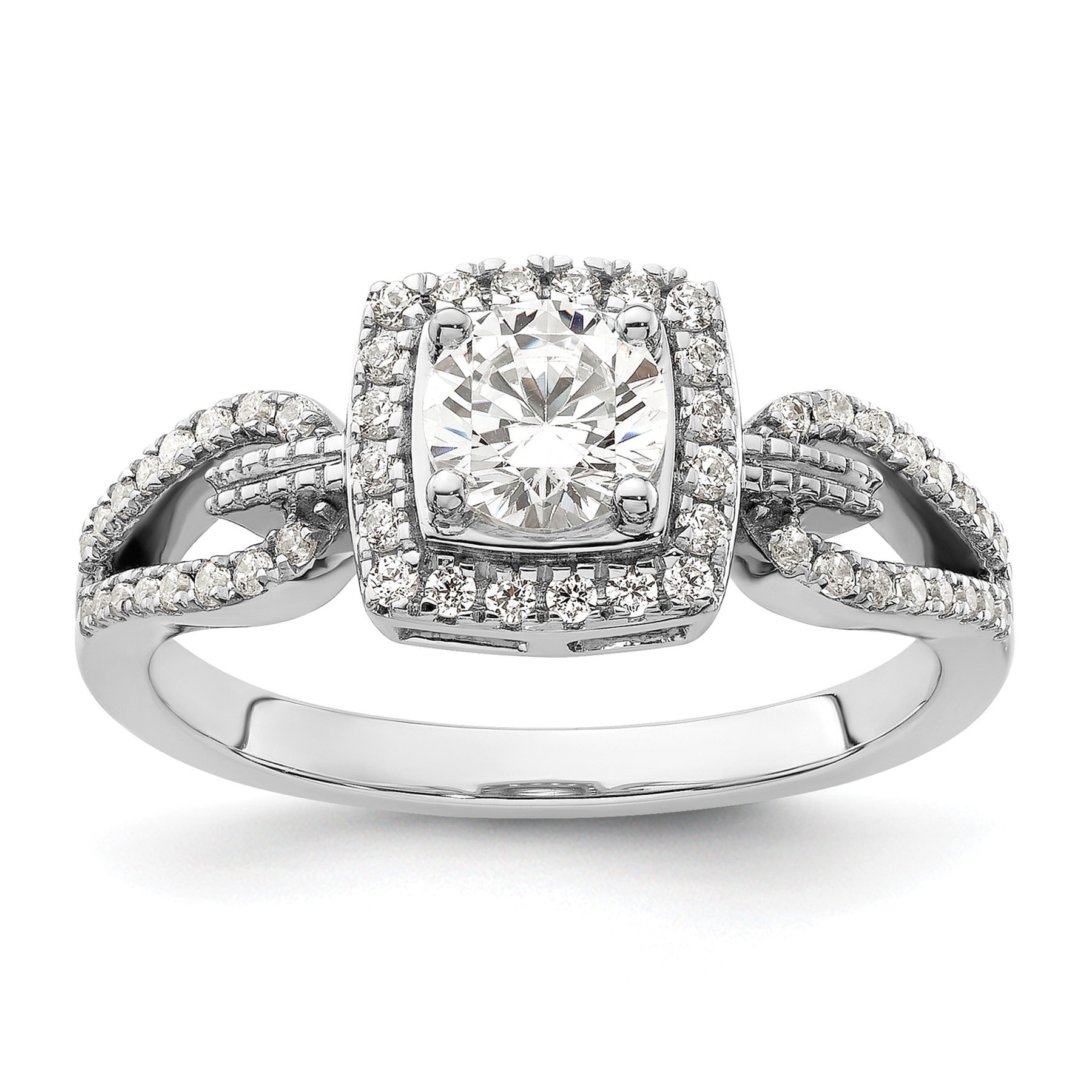 14k White Gold Lab Created Diamond Halo Engagement Ring 0.5 ct