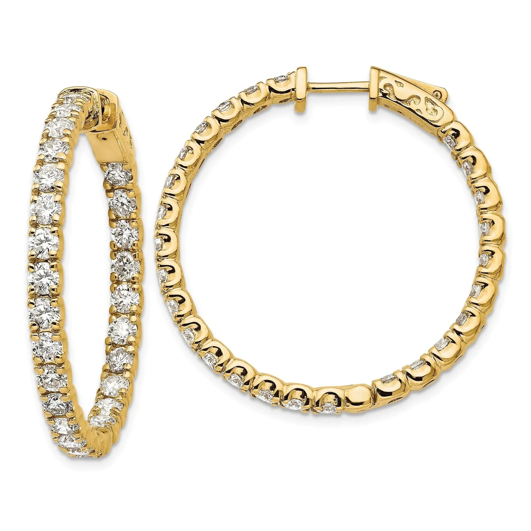 14K Gold Lab Grown Diamond Round In and Out Safety Clasp Hoop Earrings - Fine Diamond