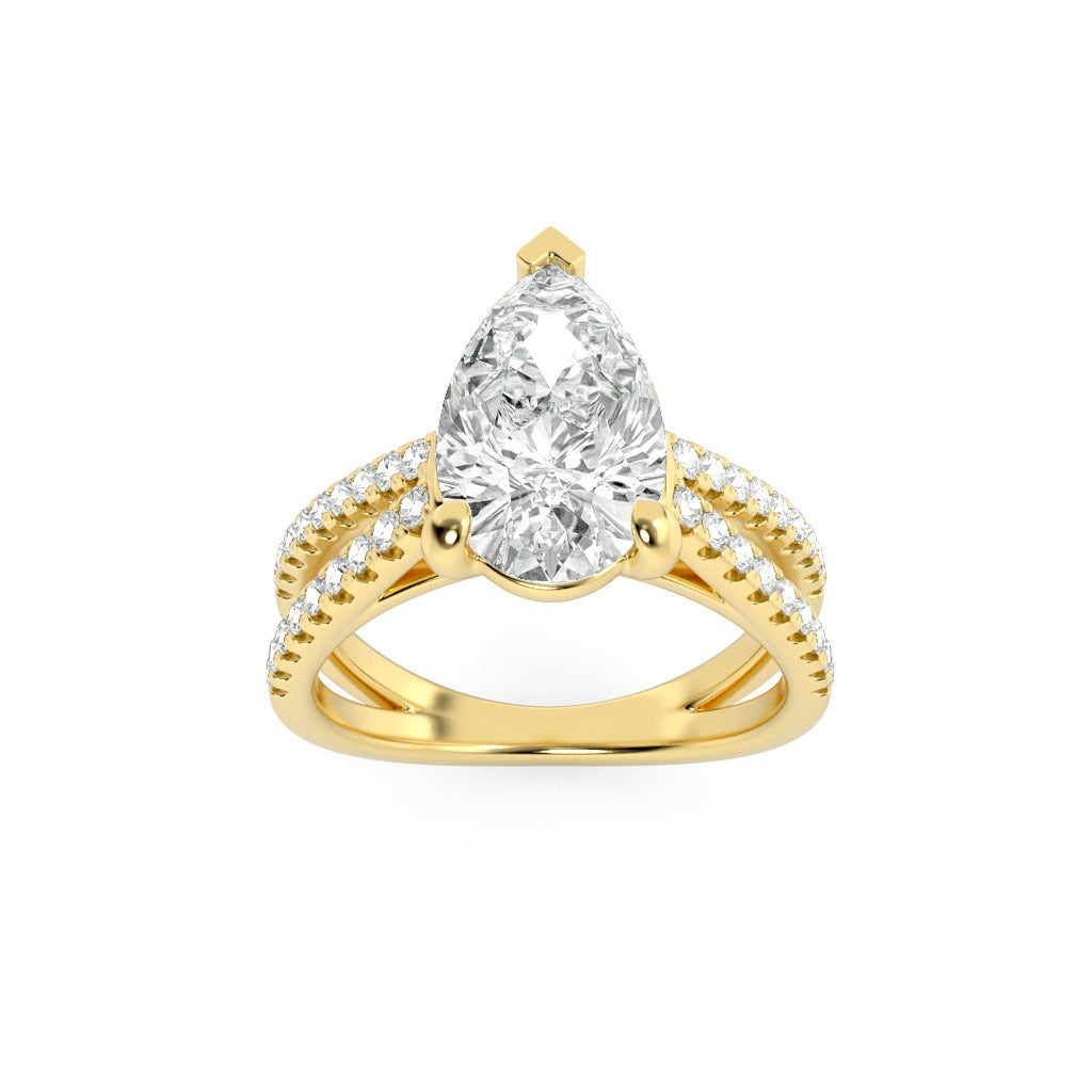 14K Yellow Gold Lab Grown Diamond Split Shank Pear Shaped Solitaire Ring