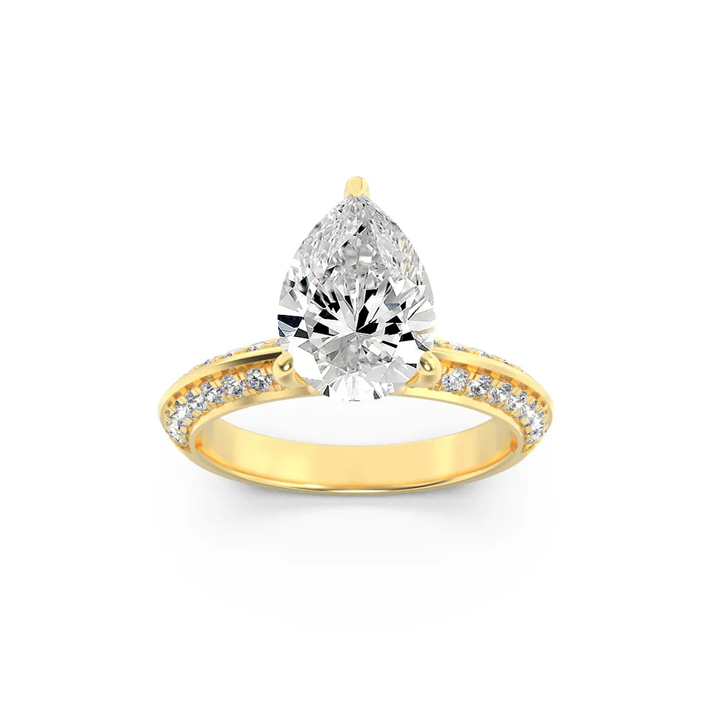 14K Yellow Gold Lab Grown Diamond Pear Solitaire Pave Ring - Fine Diamond