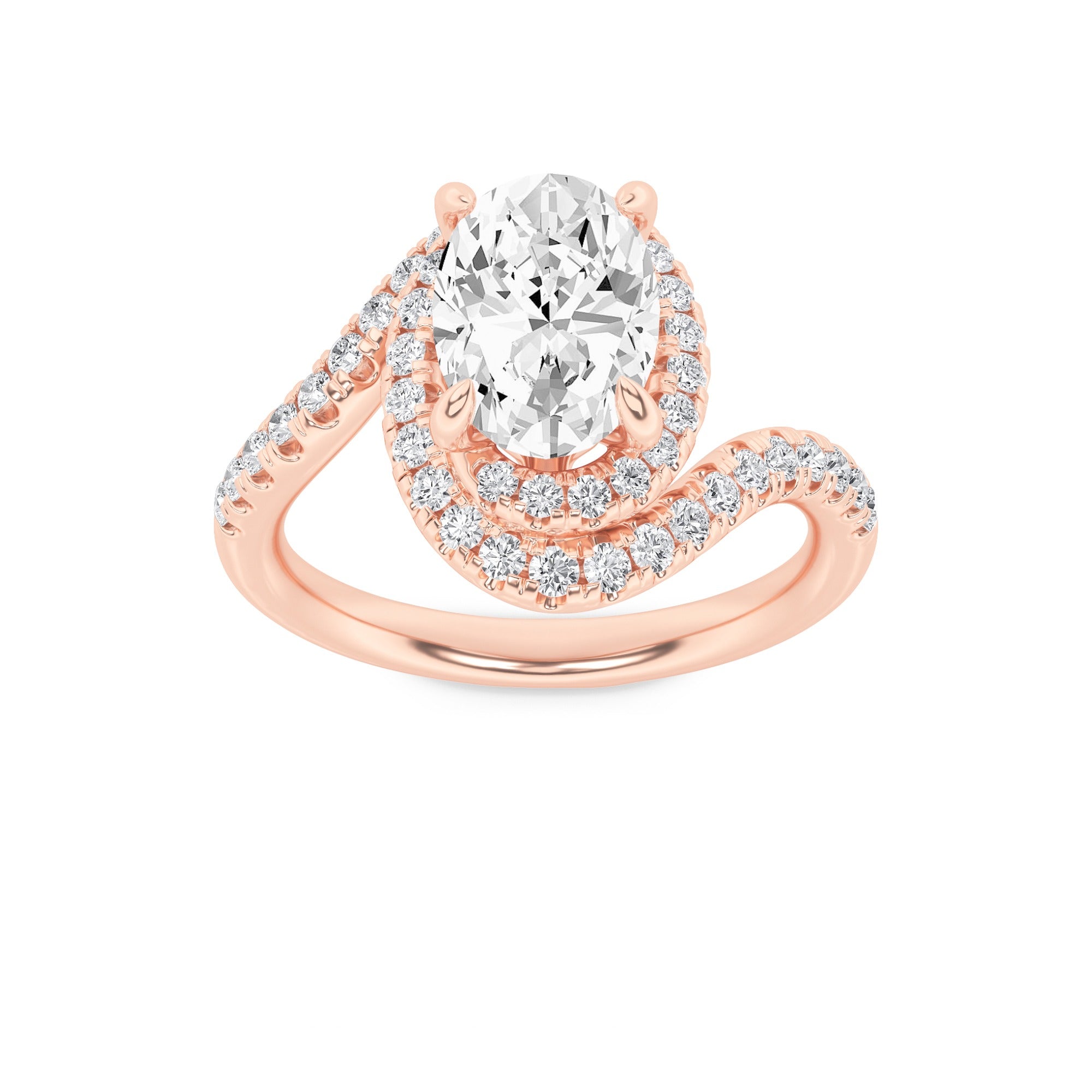 14K Rose Gold Lab Grown Oval Diamond Bypass Ring 1.9 Ct