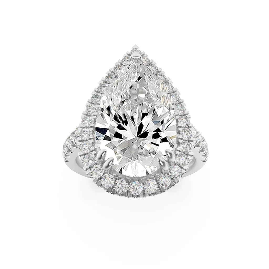 14K White Gold Lab Grown Diamond Pear Halo Ring - Fine Diamond