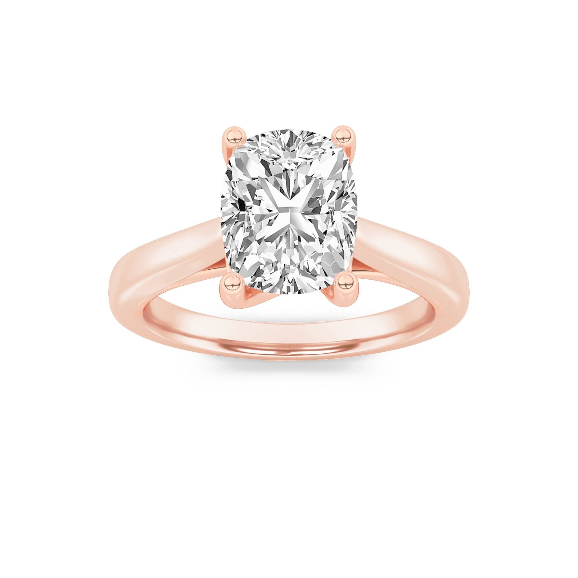14K Rose Gold Lab Grown Diamond Cushion Emerald Ring 2.2 Ct