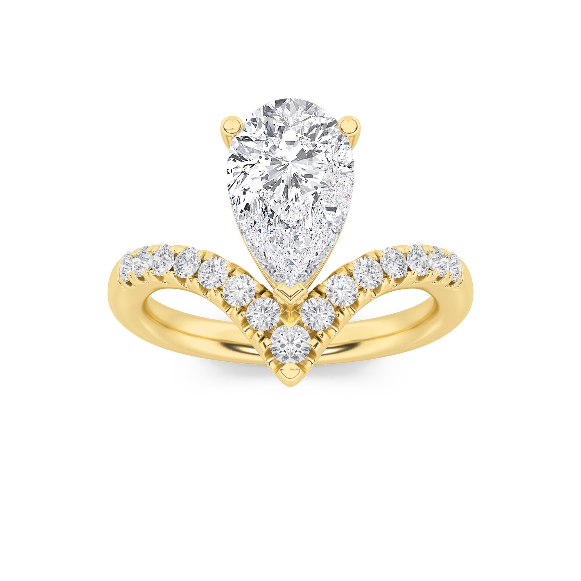 14K Yellow Gold Lab Grown Pear Shape Diamond Ring 2 Ct