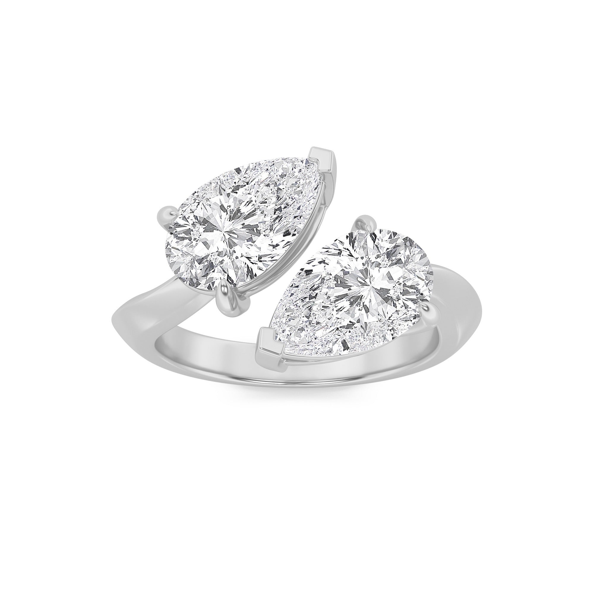 14k White Gold Lab Grown Diamond 2 Stone Pear Ring 3 Ct