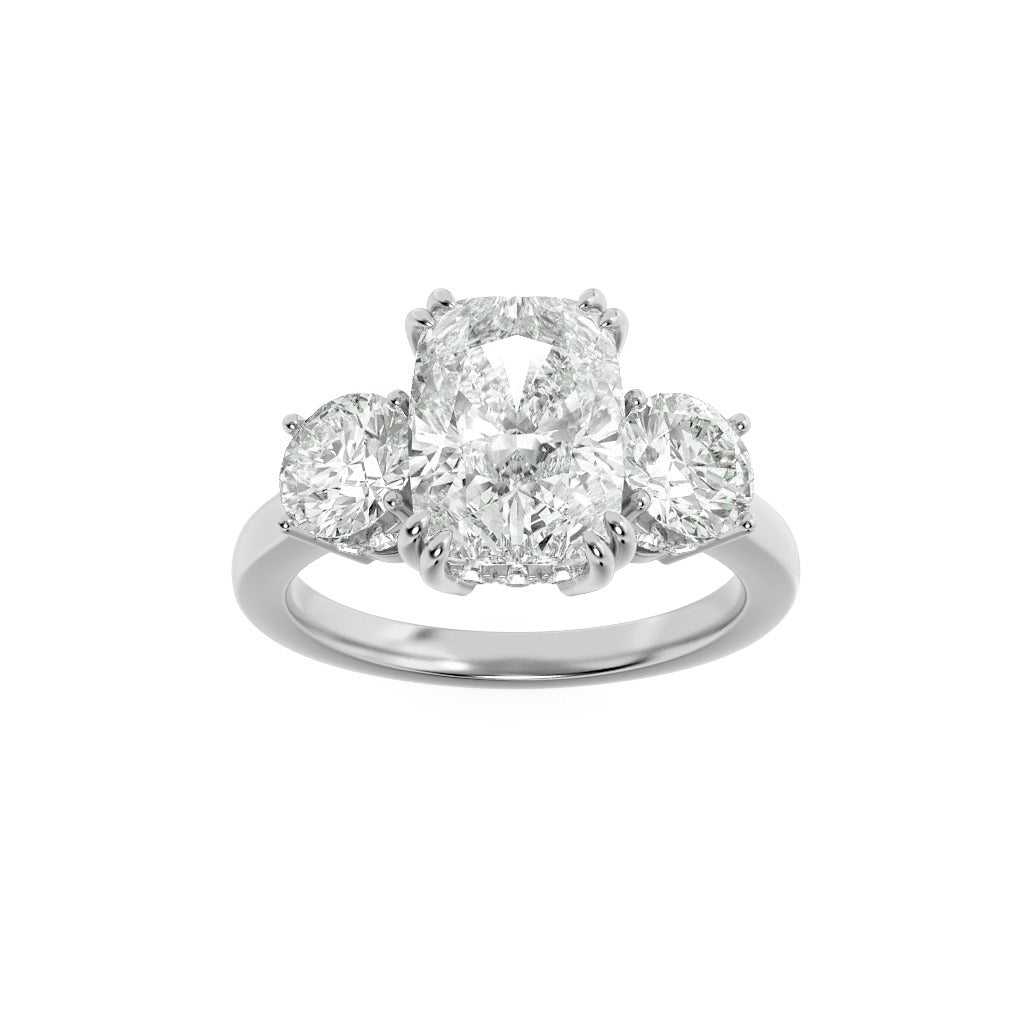 14K White Gold Lab Grown Diamond Three Stone Ring 3 Ct