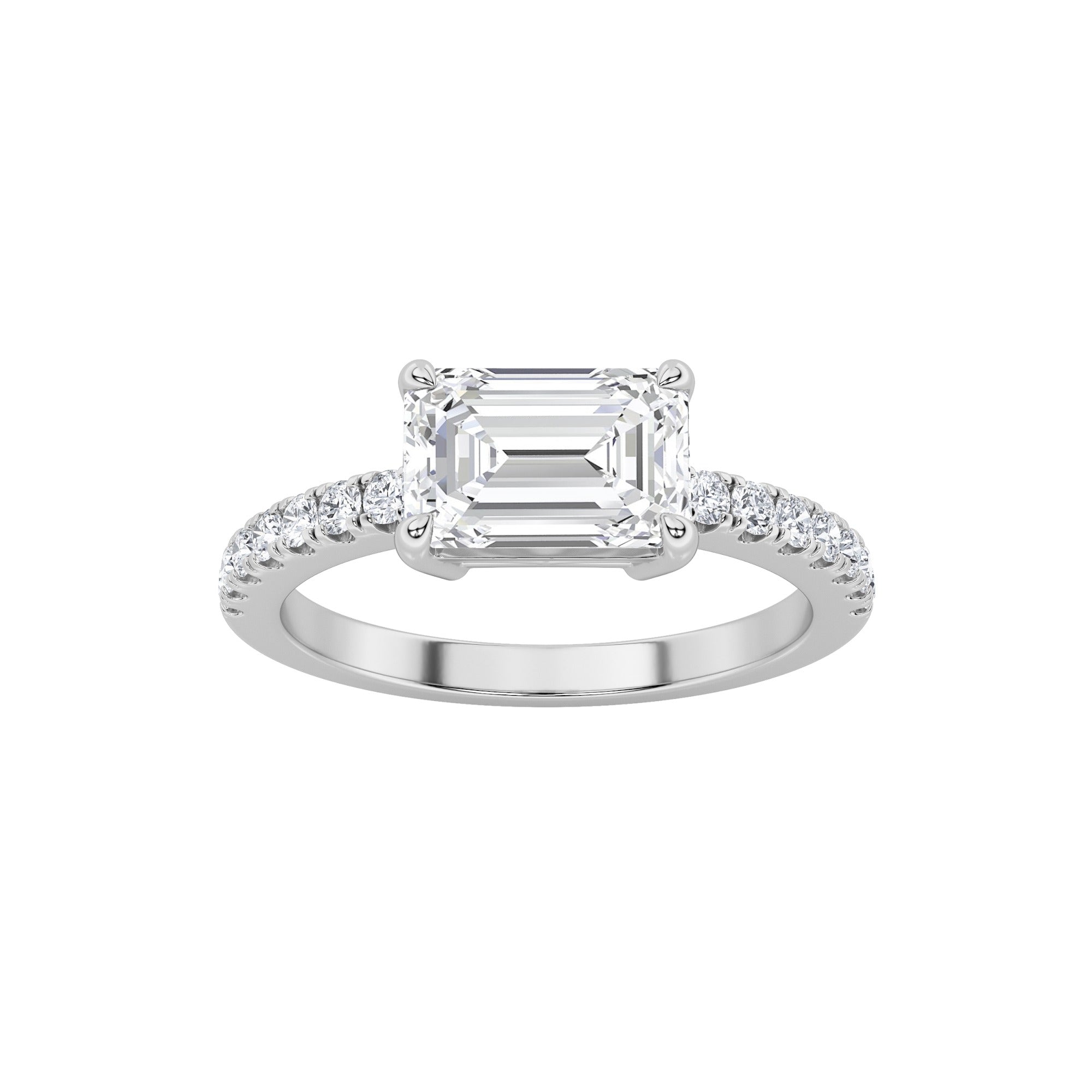 14K White Gold Lab Grown Diamond Emerald shape Ring 1.5 Ct