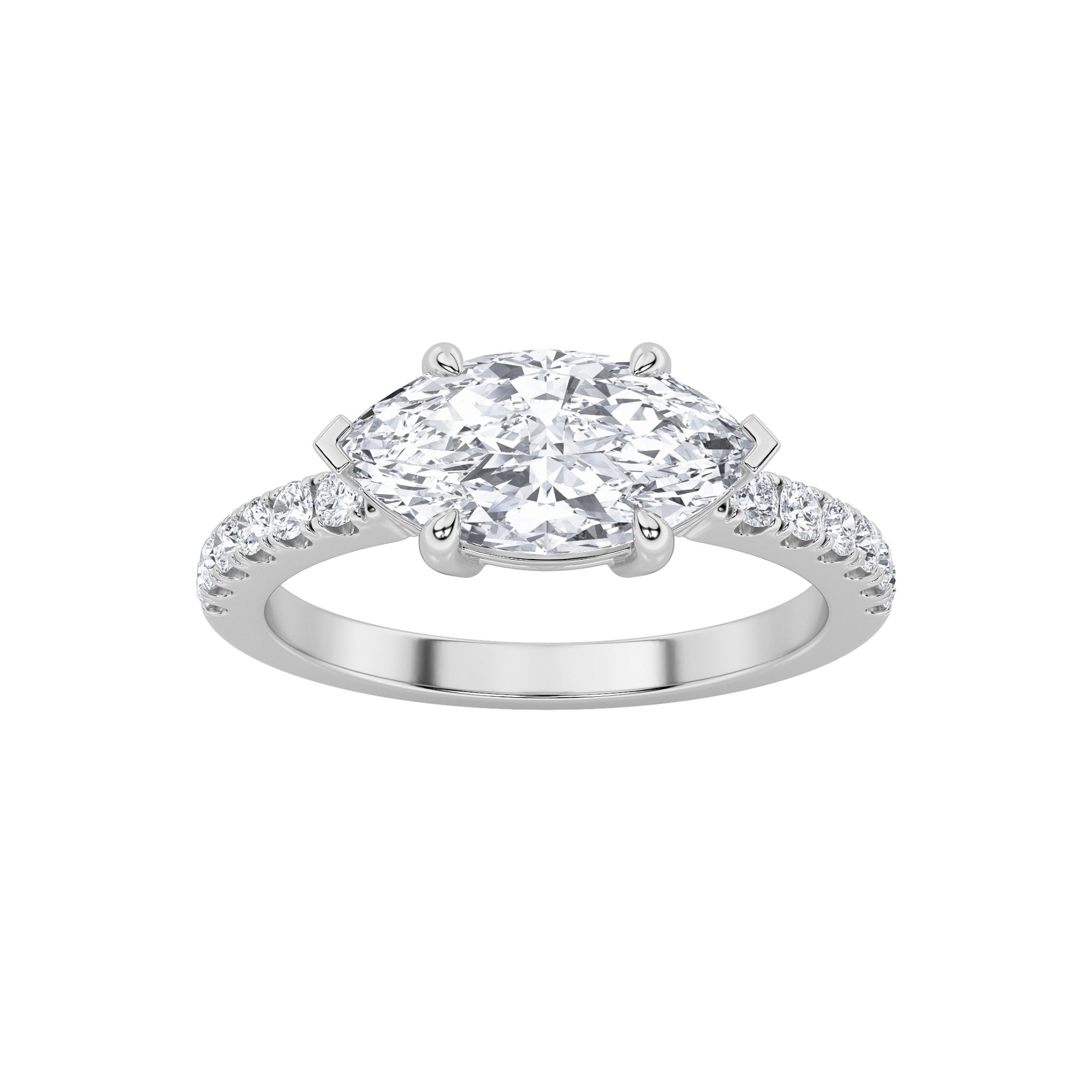 14K White Gold Lab Grown Diamond Marquise shape Ring 1.5 Ct