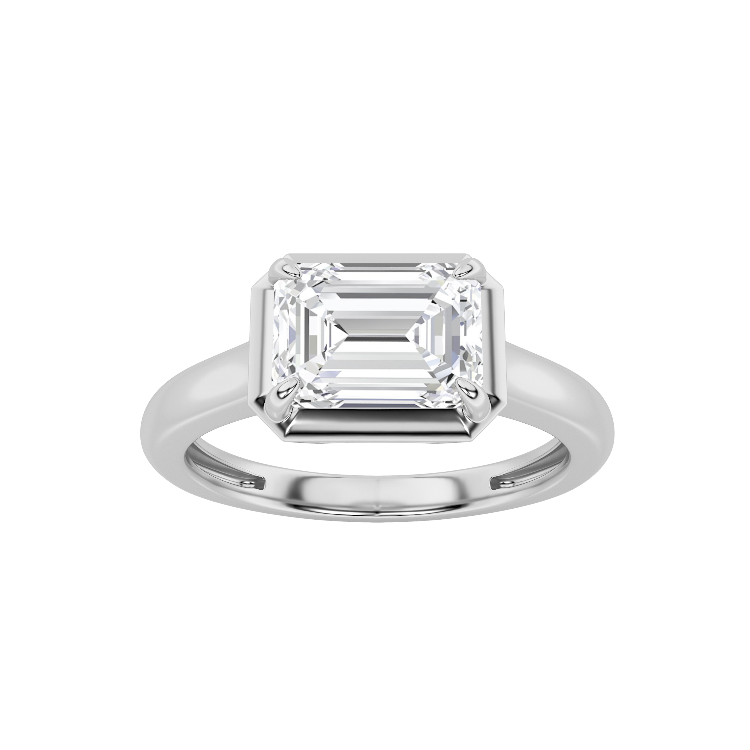 14K White Gold Lab Grown Diamond Emerald shape Ring 1.5 Ct