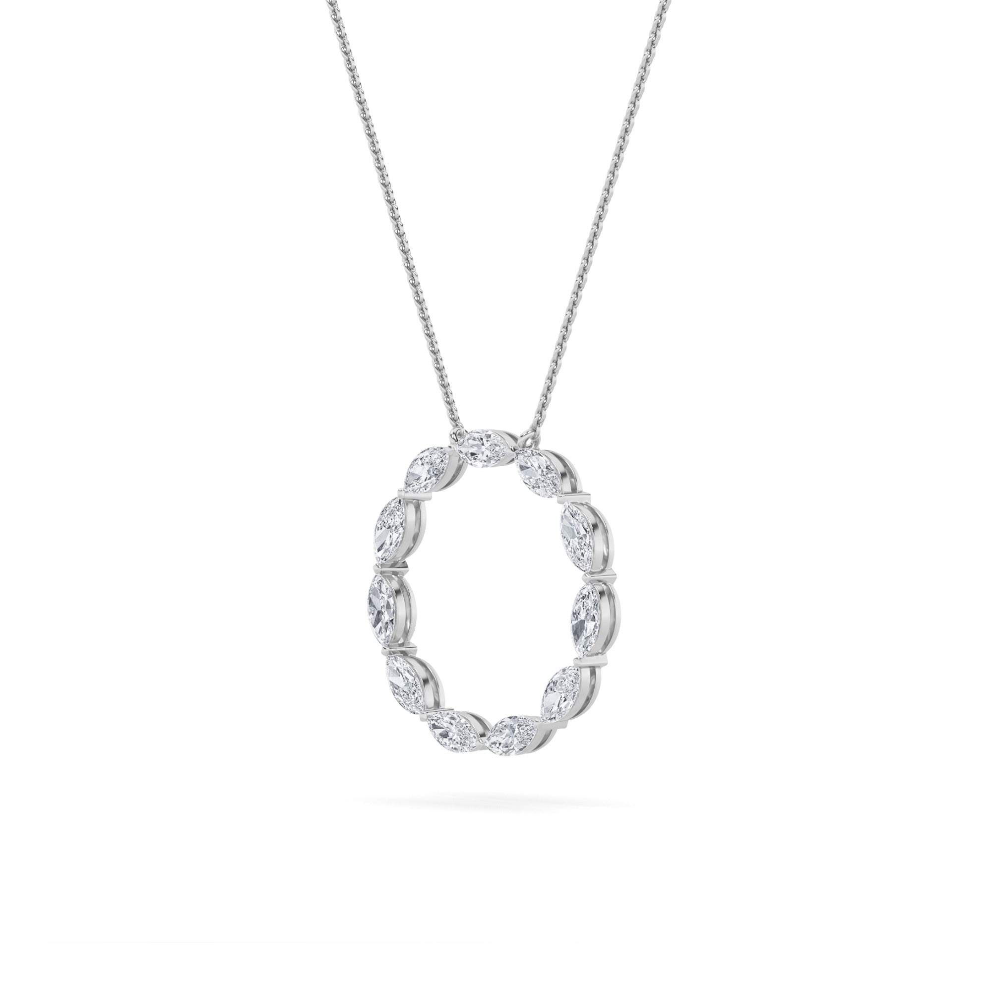 2.25 Ct Marquise (F/VS) Lab Grown Diamond Prong 14K White Gold Fancy Open Circle Pendant Necklace