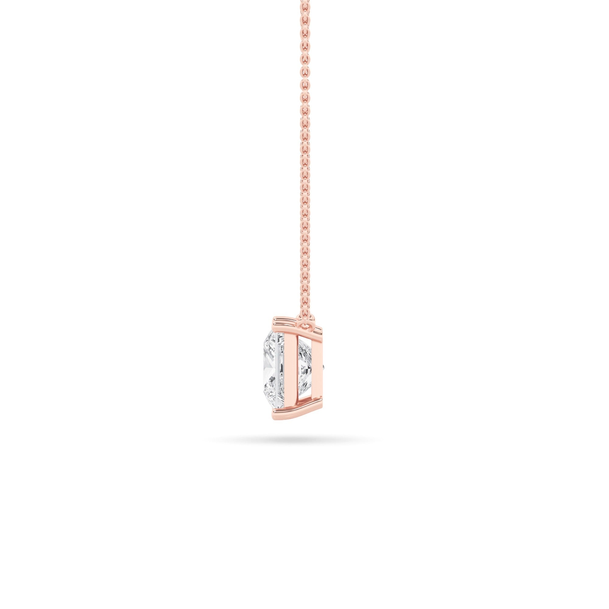 Princess (F/VS) Lab Grown Diamond Prong 14K Rose Gold Classic Solitaire Pendant Necklace