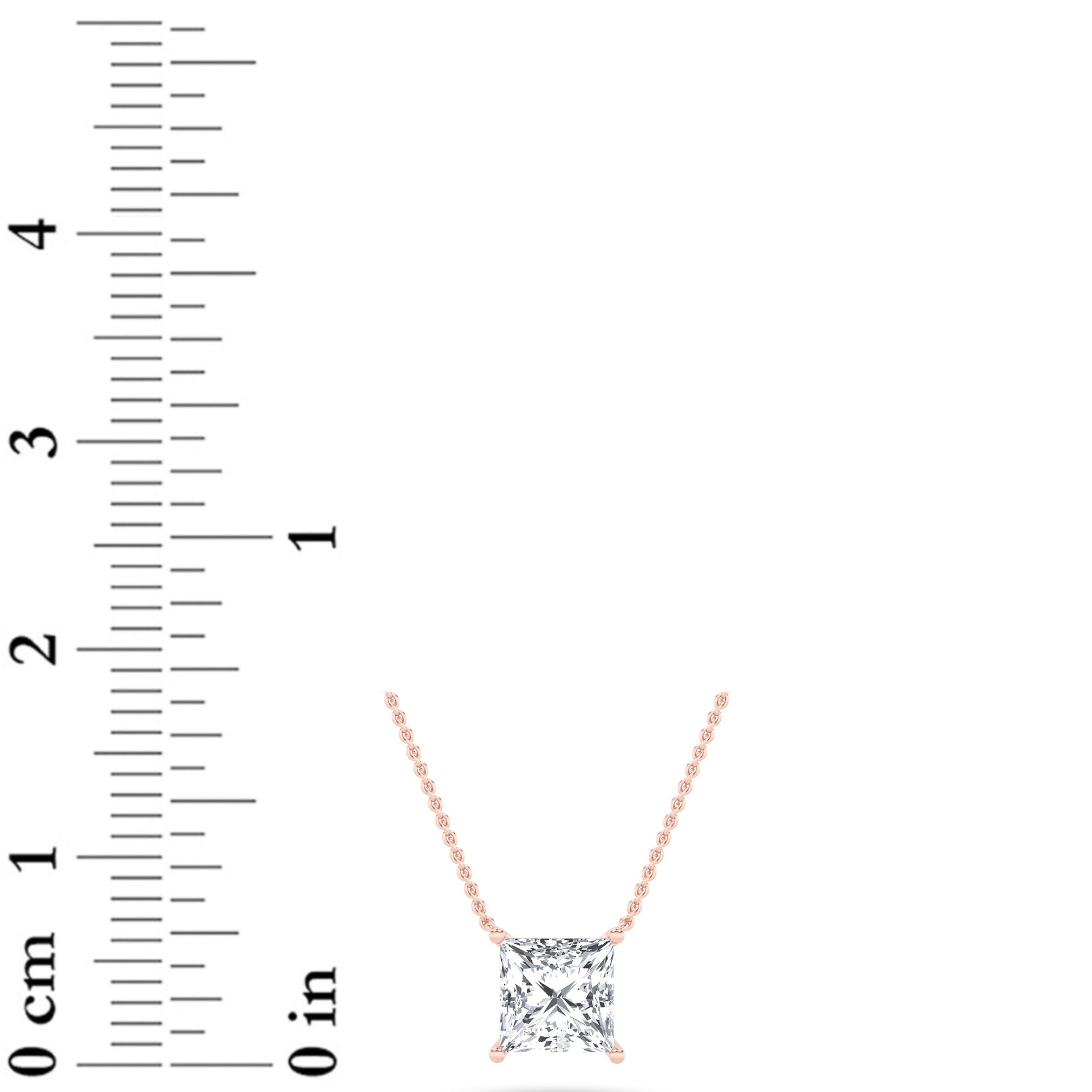 Princess (F/VS) Lab Grown Diamond Prong 14K Rose Gold Classic Solitaire Pendant Necklace