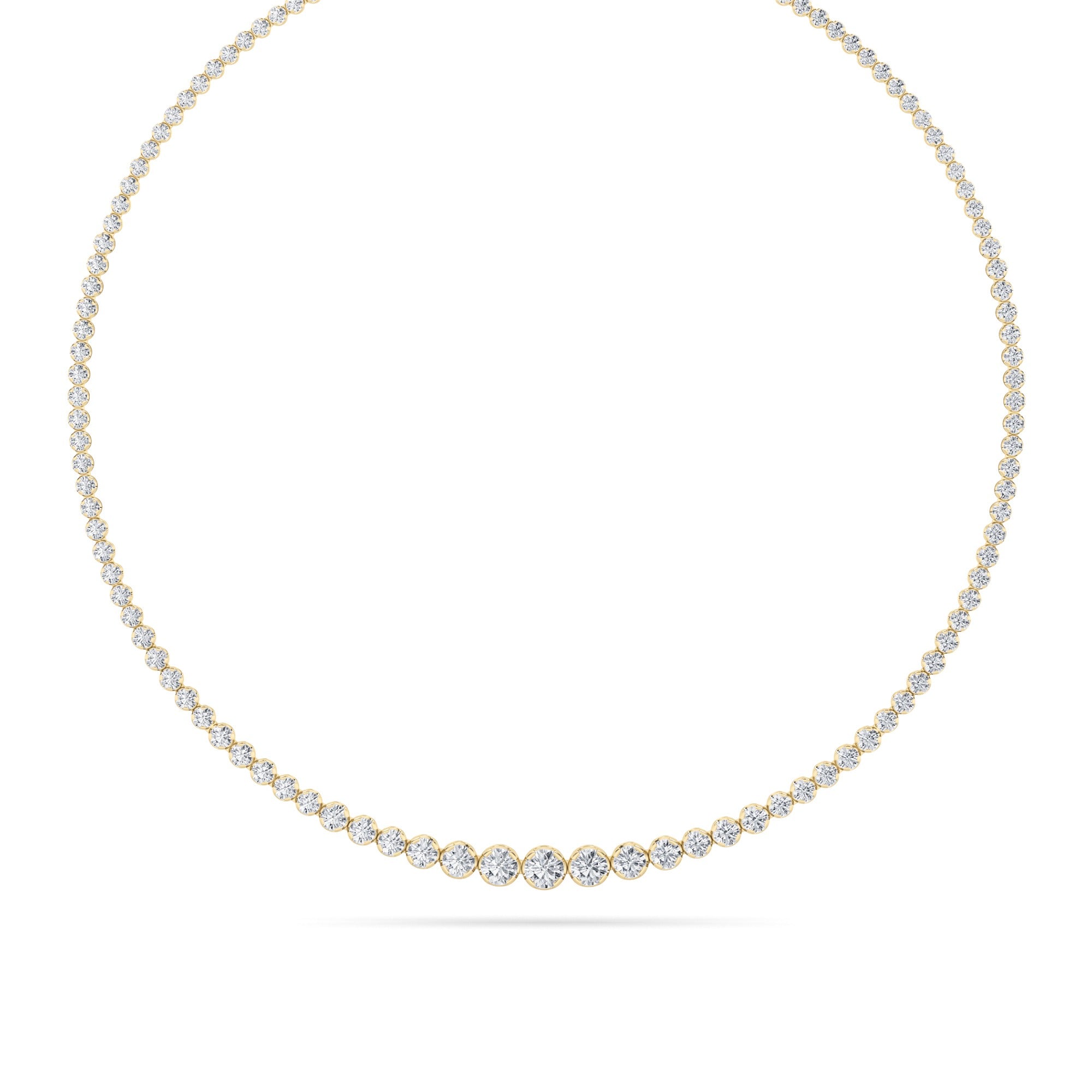 Round (F/VS) Lab Grown Diamond Prong 14K Yellow Gold Graduating Full Riviera Tennis Necklace