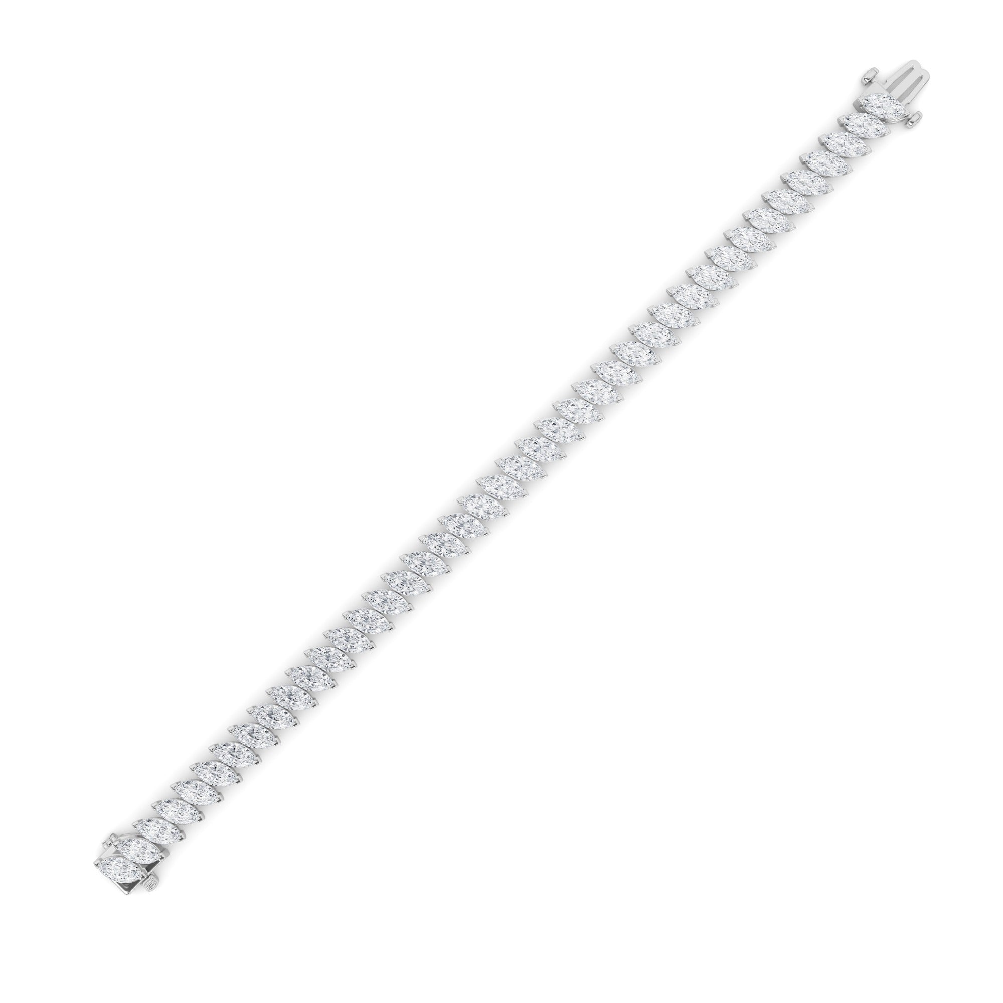 16.5 Ctw Marquise (F/VS) Lab Grown Diamond Prong 14K White Gold Angled Line Tennis Bracelet