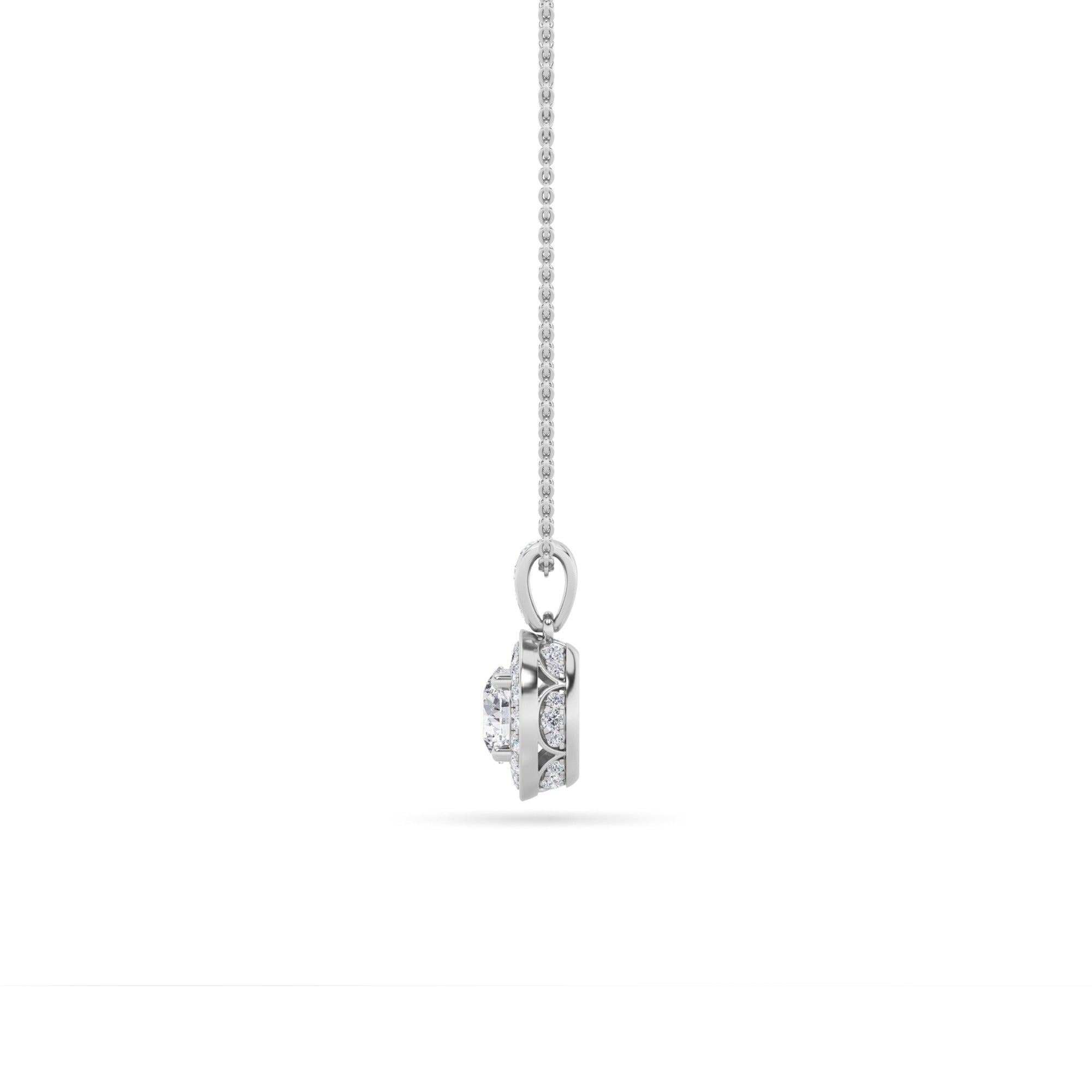 Round (F/VS) Lab Grown Diamond 14K White Gold Halo Pendant Necklace