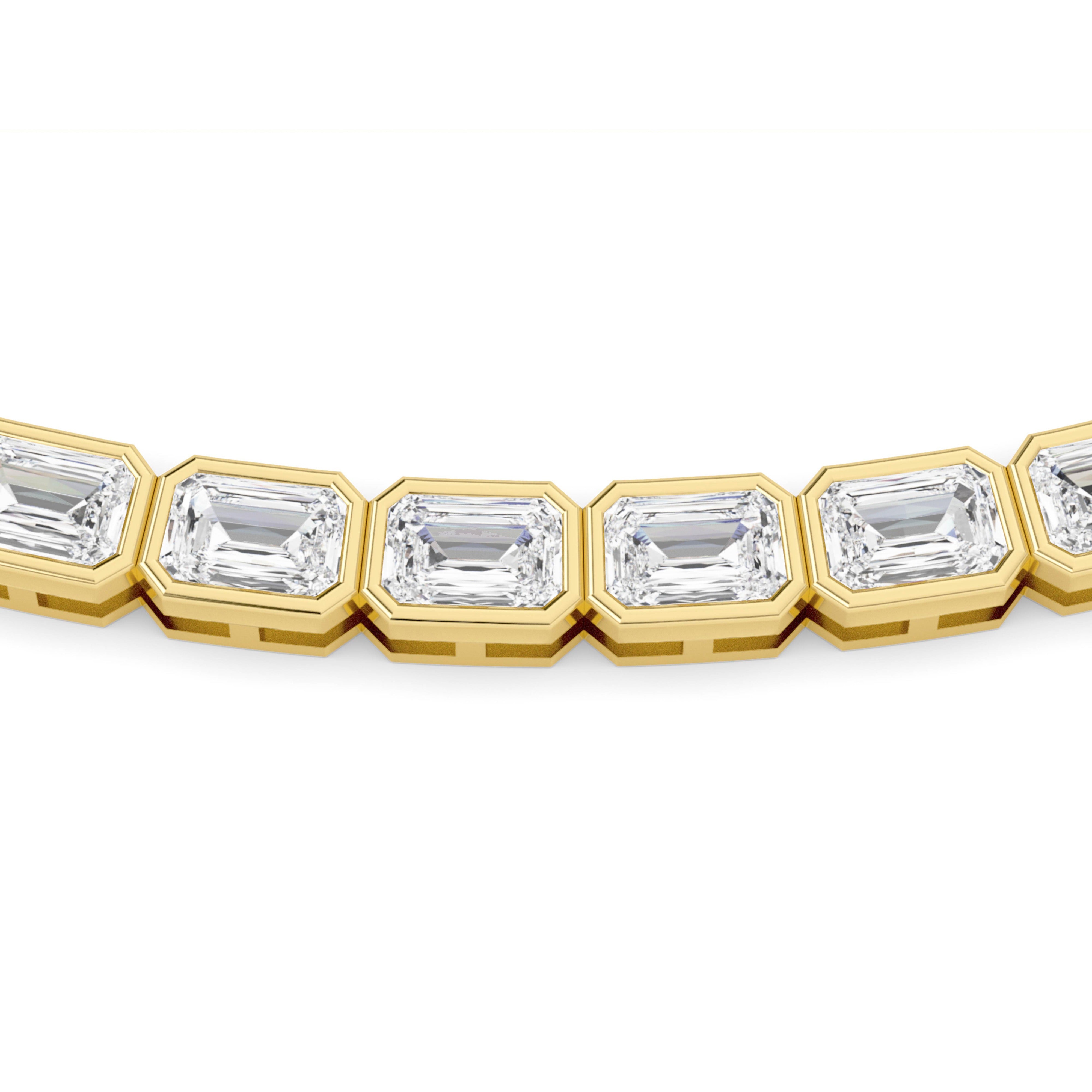 30.0 Ct Emerald (F/VS) Lab Grown Diamond Bezel 14K Yellow Gold Classic Eternity Tennis Necklace