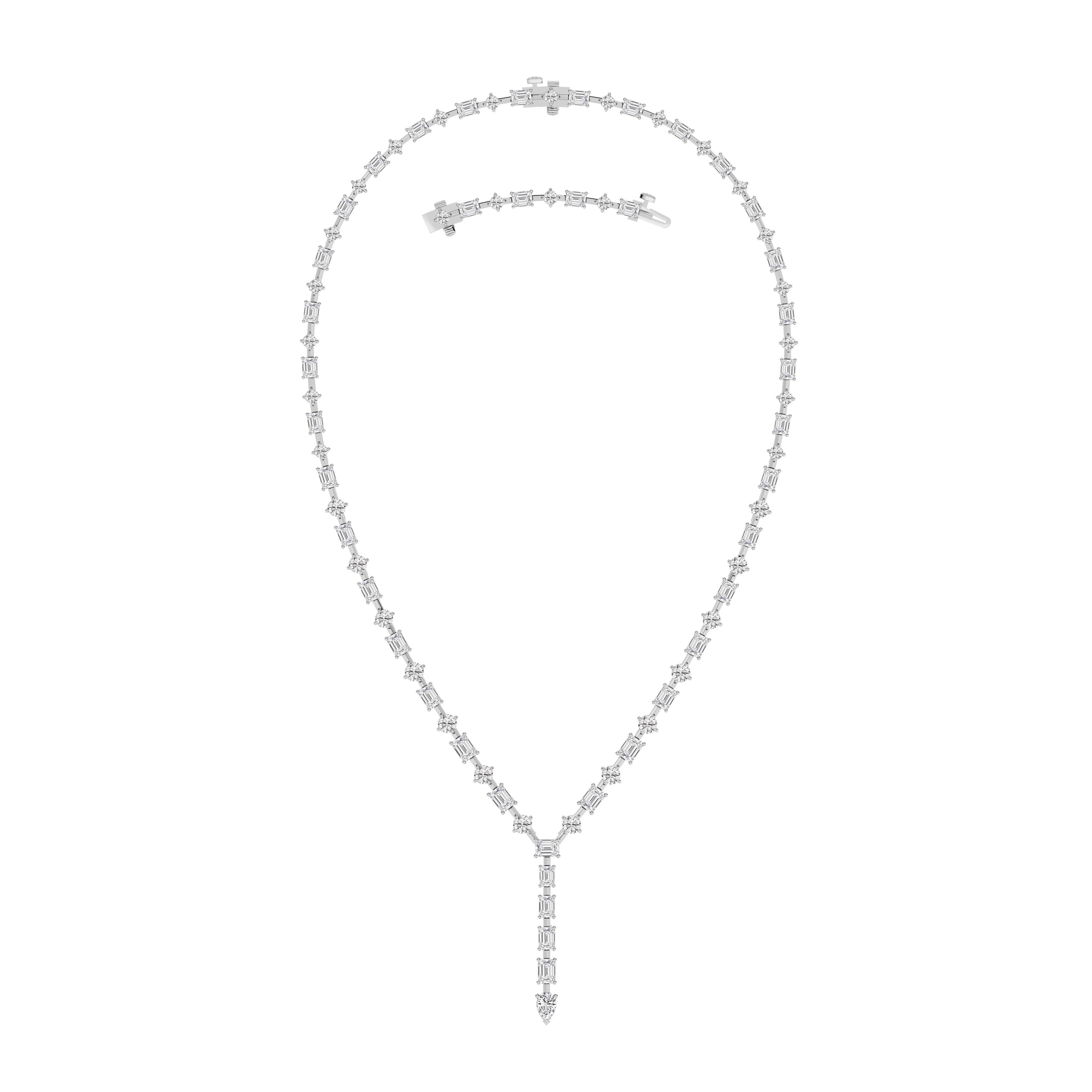 20.0 Ct Multi-Shape (F/VS) Lab Grown Diamond Prong 14K White Gold Classic Eternity Tennis Necklace
