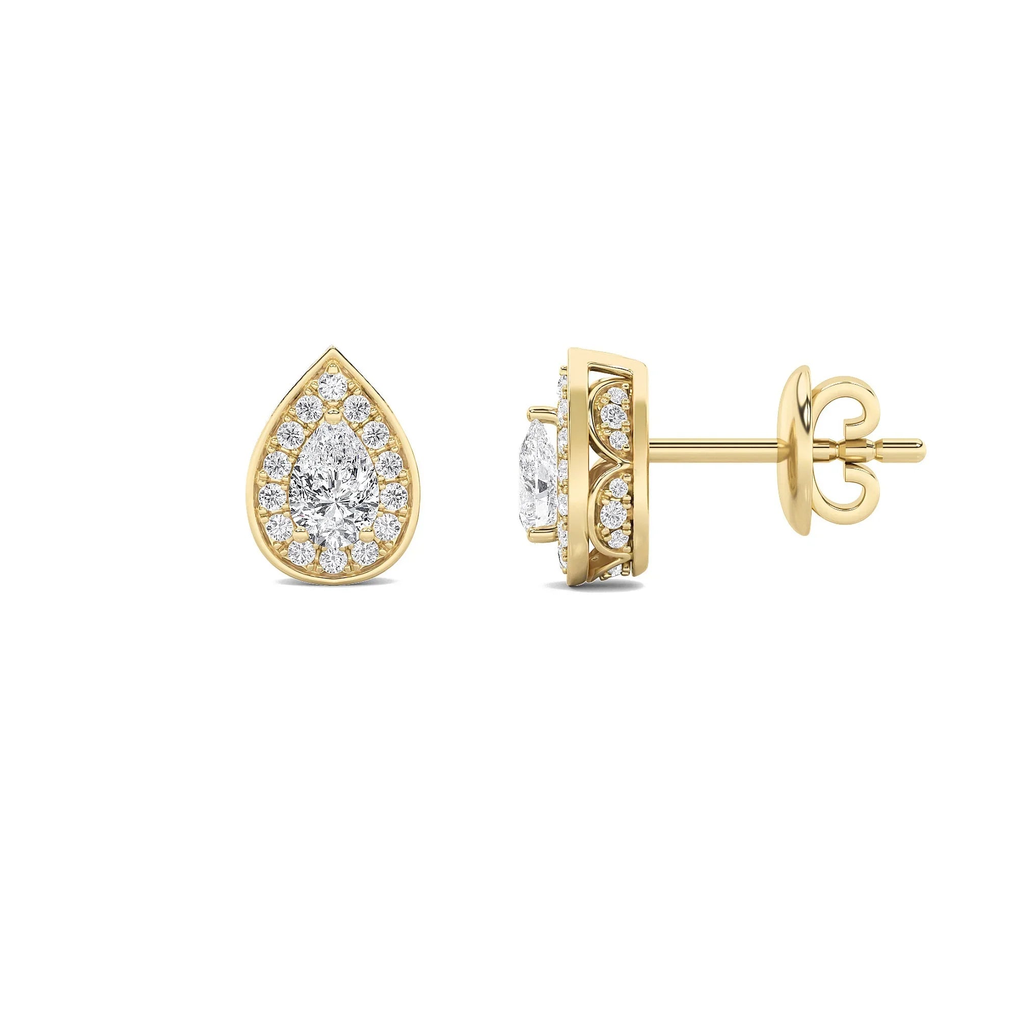 Lab Grown Diamond Pear Halo Stud Earrings - Fine Diamond