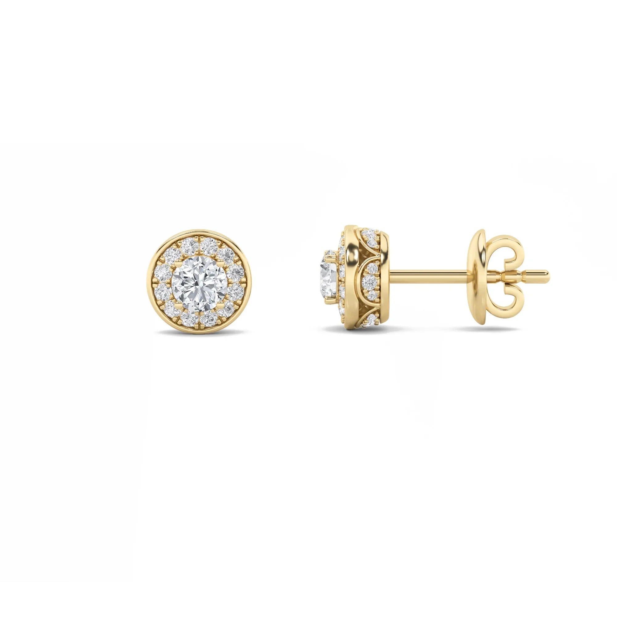 Lab Grown Round Diamond Halo Stud Earrings - Fine Diamond