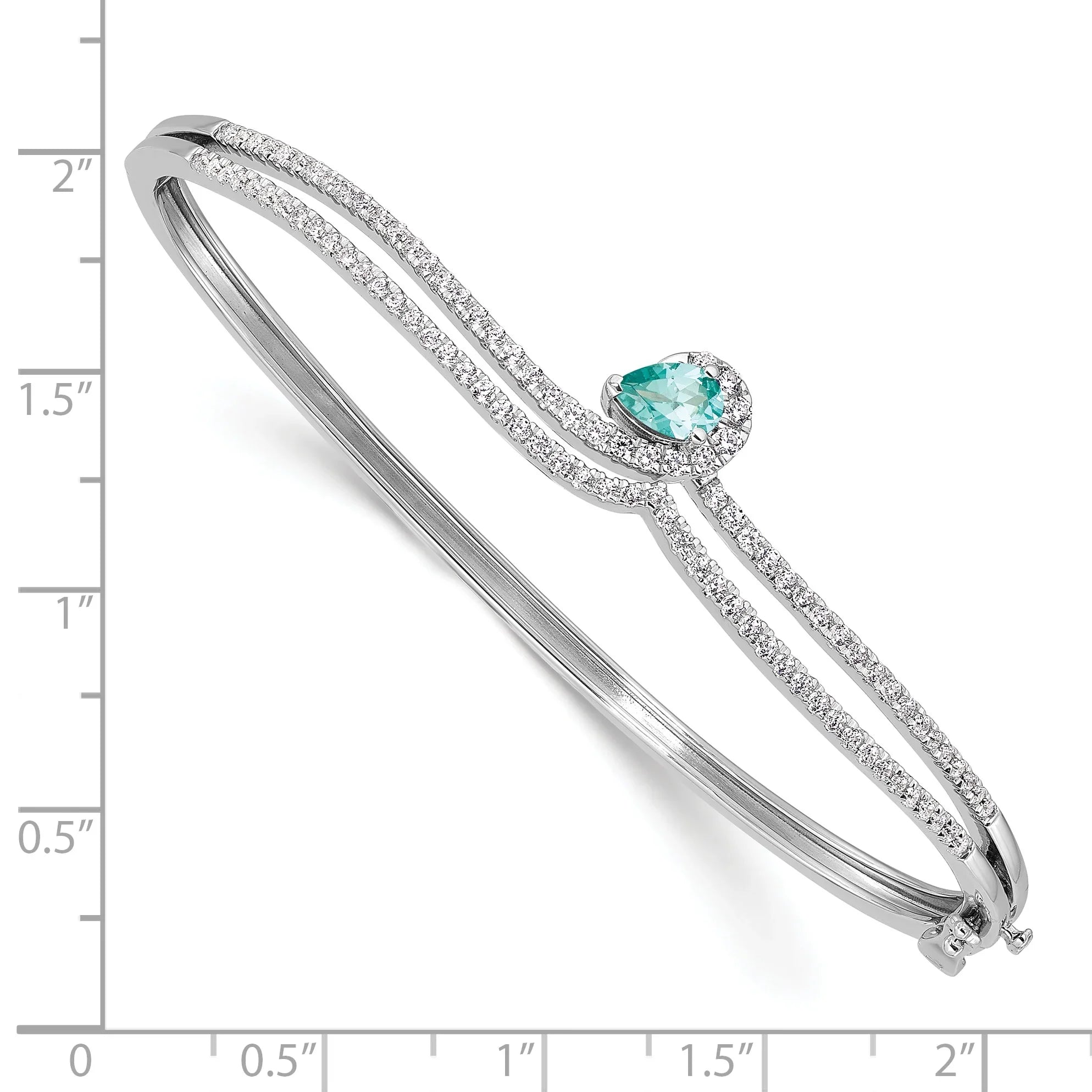 14k White Gold Lab Grown Diamond and Paraiba Bangle Bracelet - Fine Diamond