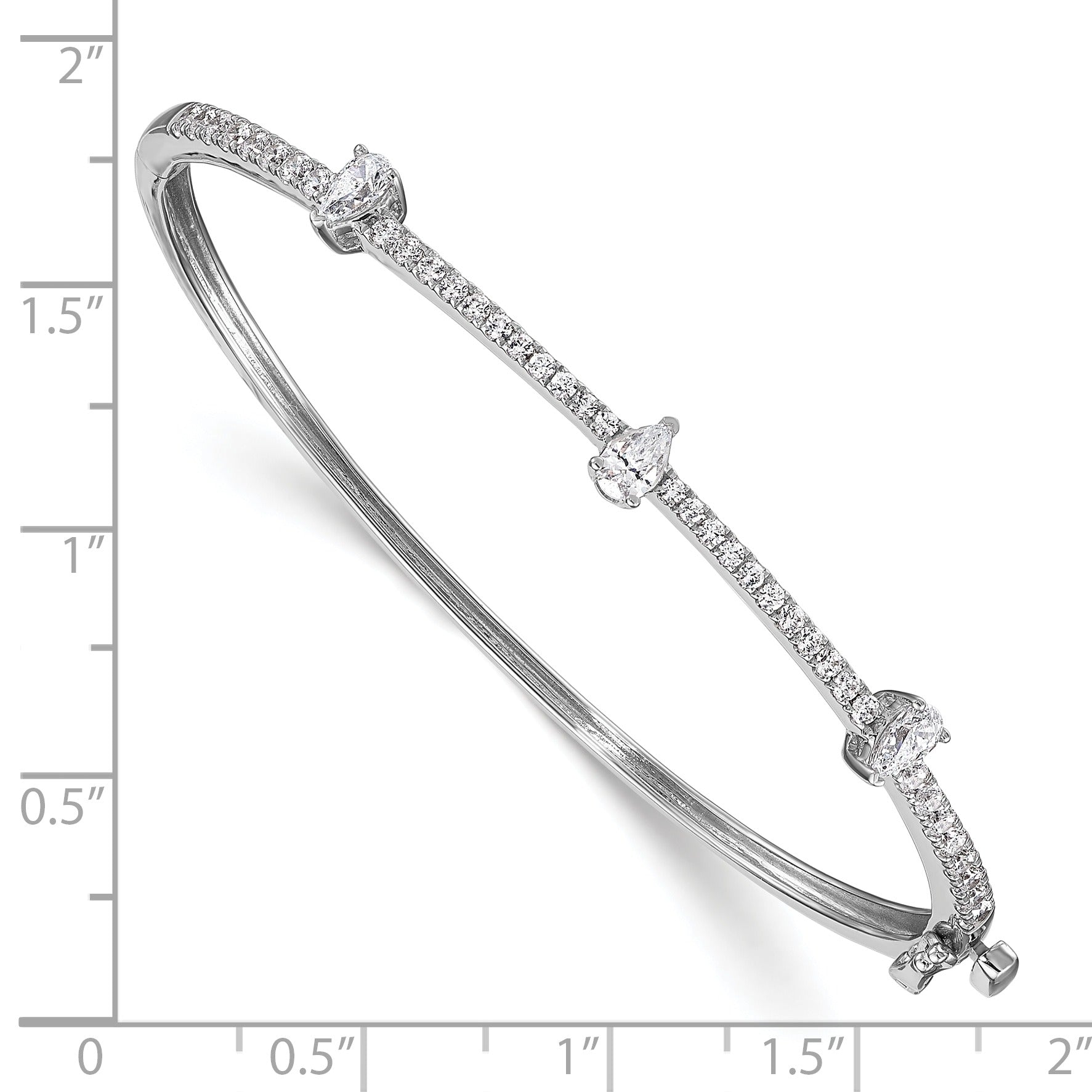 14k White Gold Lab Diamond Round and Pear Hinged Bangle Bracelet