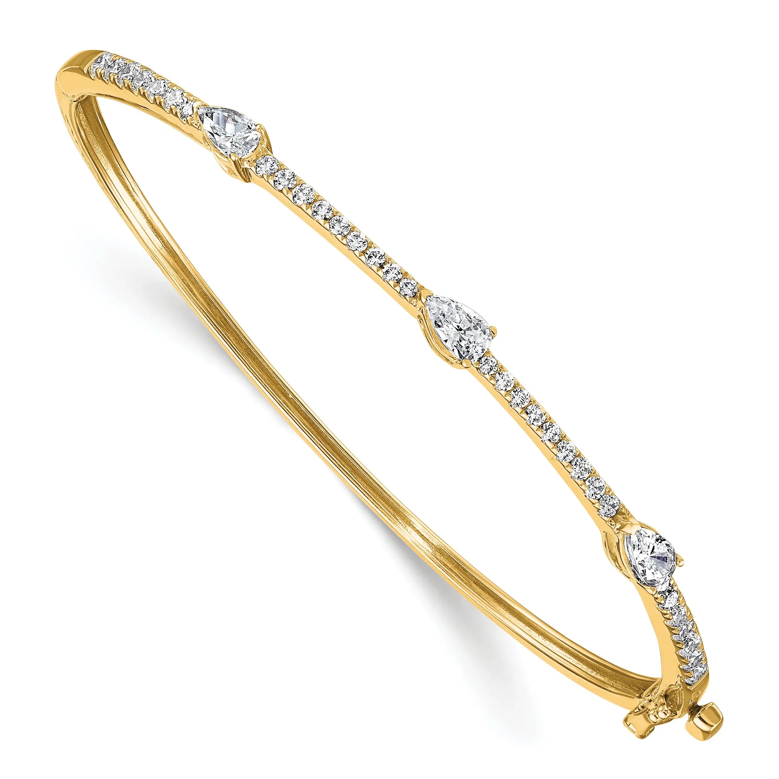 14K Gold Lab Grown Diamond Pear Hinged Bangle Bracelets - Fine Diamond