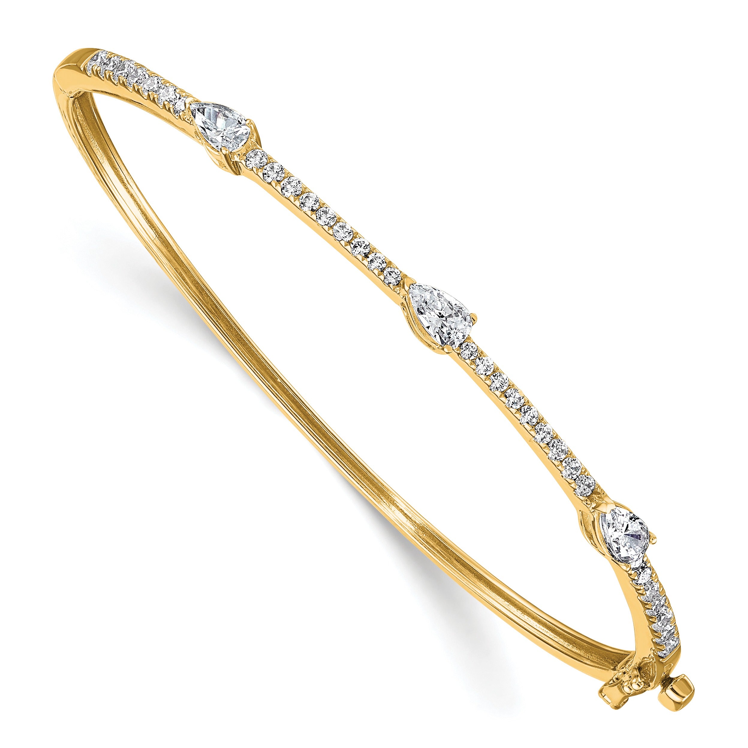 14K Gold Lab Grown Diamond Pear Hinged Bangle Bracelets