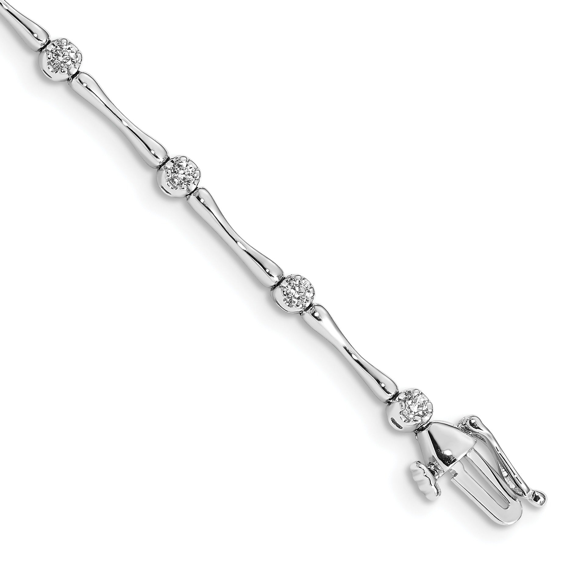 14k White Gold Diamond and Bar Link 7 inch Fancy Bracelet