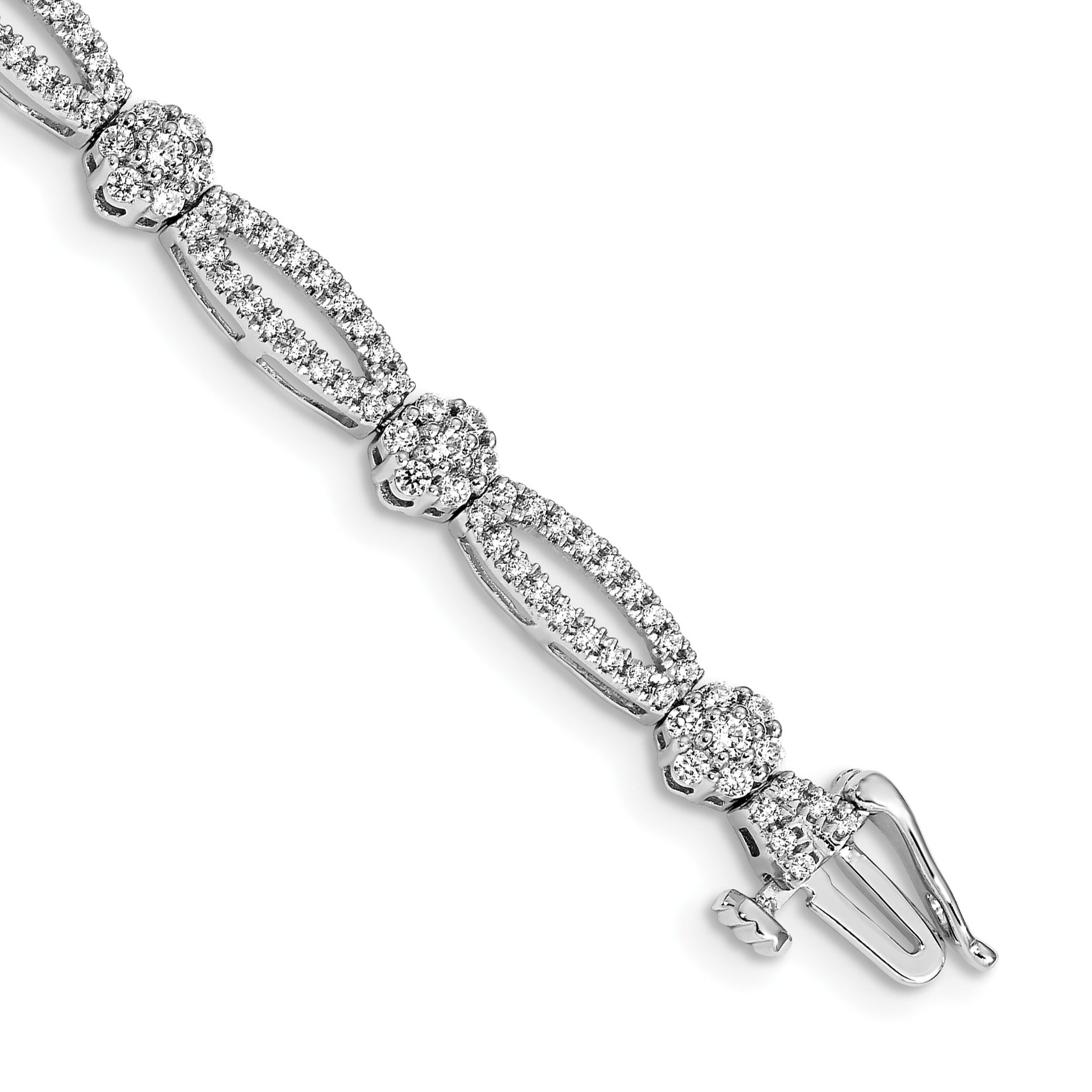 14k White Gold 2 carat Lab Grown Diamond Fancy Flower Link Bracelet