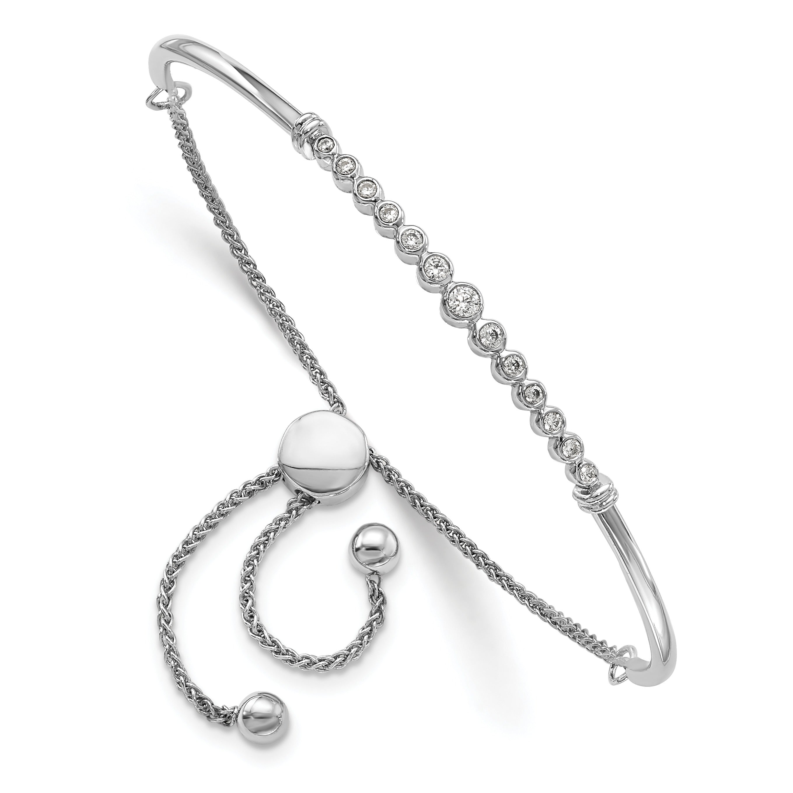 14k White Gold Lab Grown Diamond Adjustable Bolo Bracelet